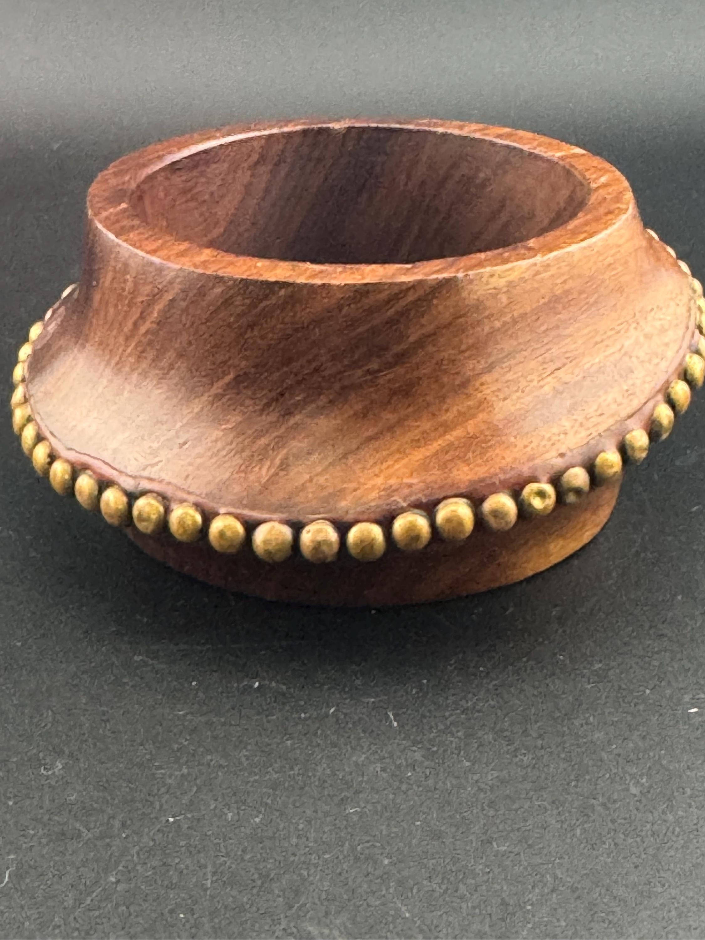 Wood & Brass Wide Cuff Bangle: Vintage Boho Bracelet