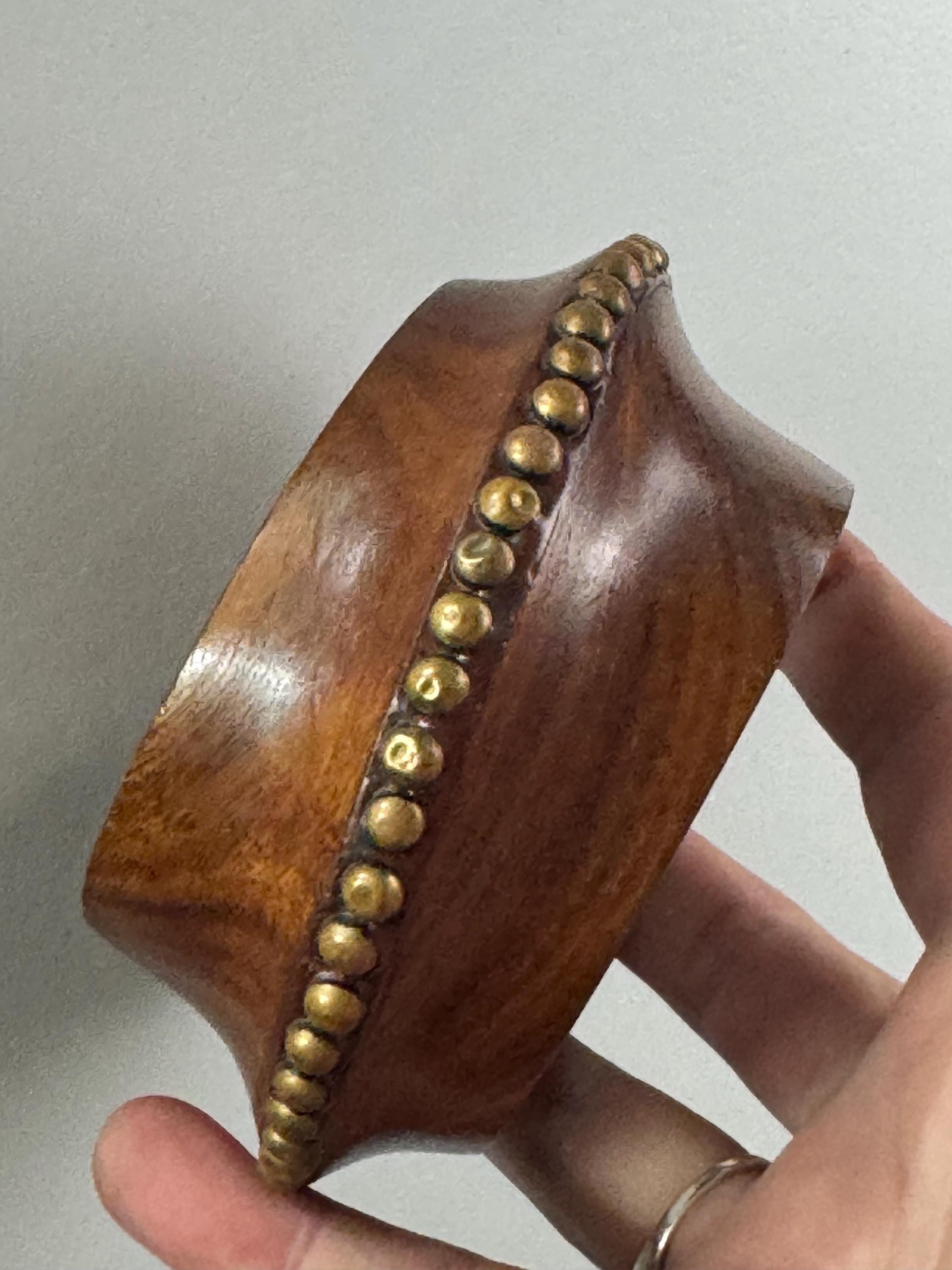 Wood & Brass Wide Cuff Bangle: Vintage Boho Bracelet
