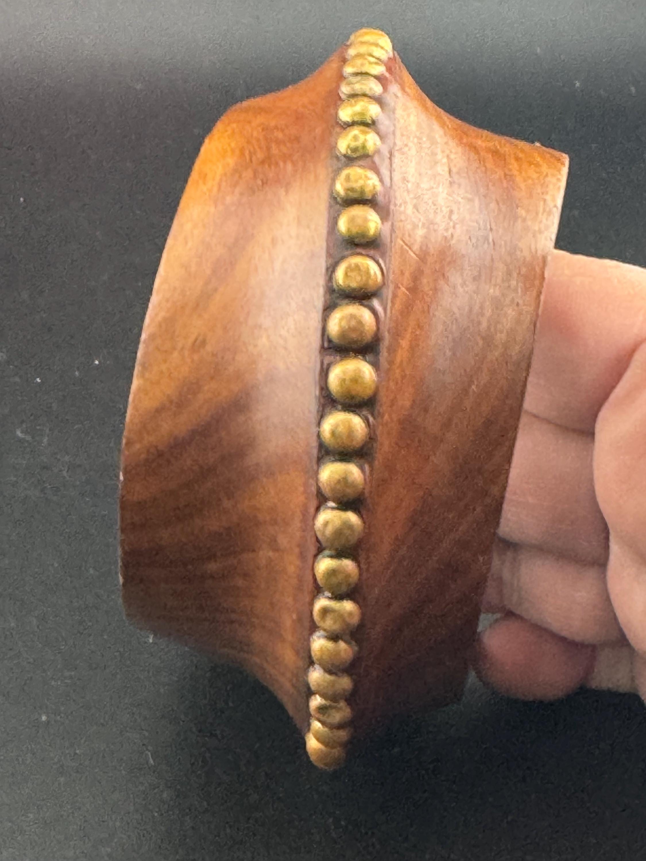 Wood & Brass Wide Cuff Bangle: Vintage Boho Bracelet