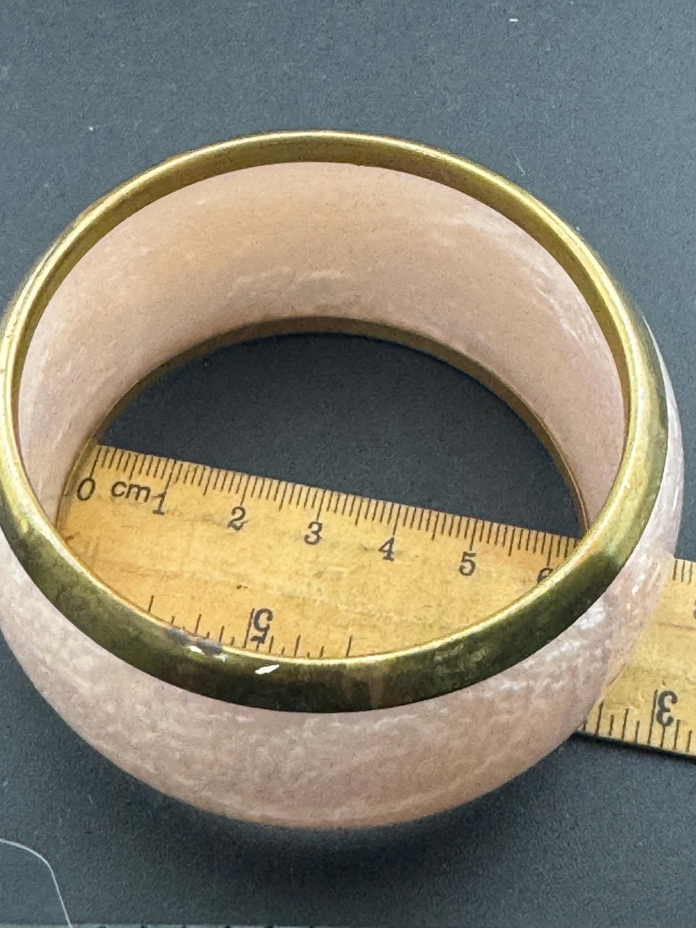 Pink and brass wide acrylic plastic bangle, stacking
