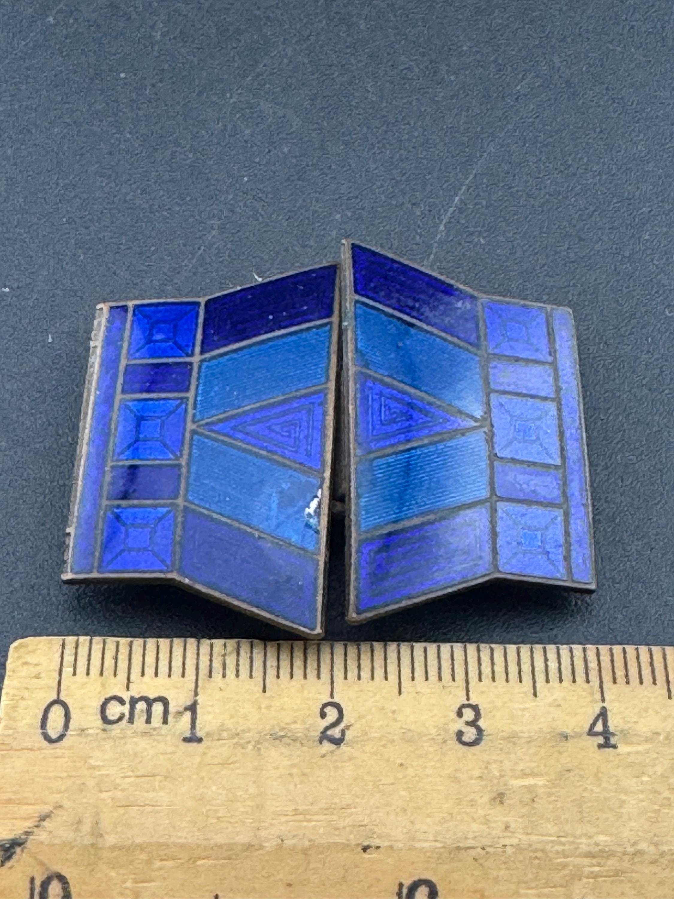 Antique Vintage Art Deco czech bright blue guilloche Enamel Belt Buckle 1910s 1920s Sewing Haberdashery minor wear