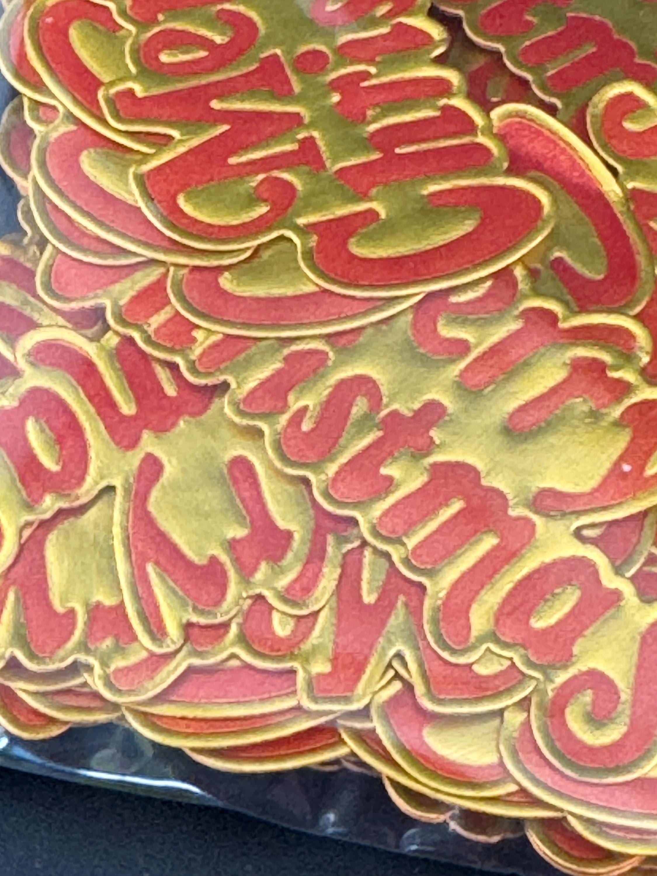 Vintage Merry Christmas Cake Topper: 1960s Cardboard Decoration