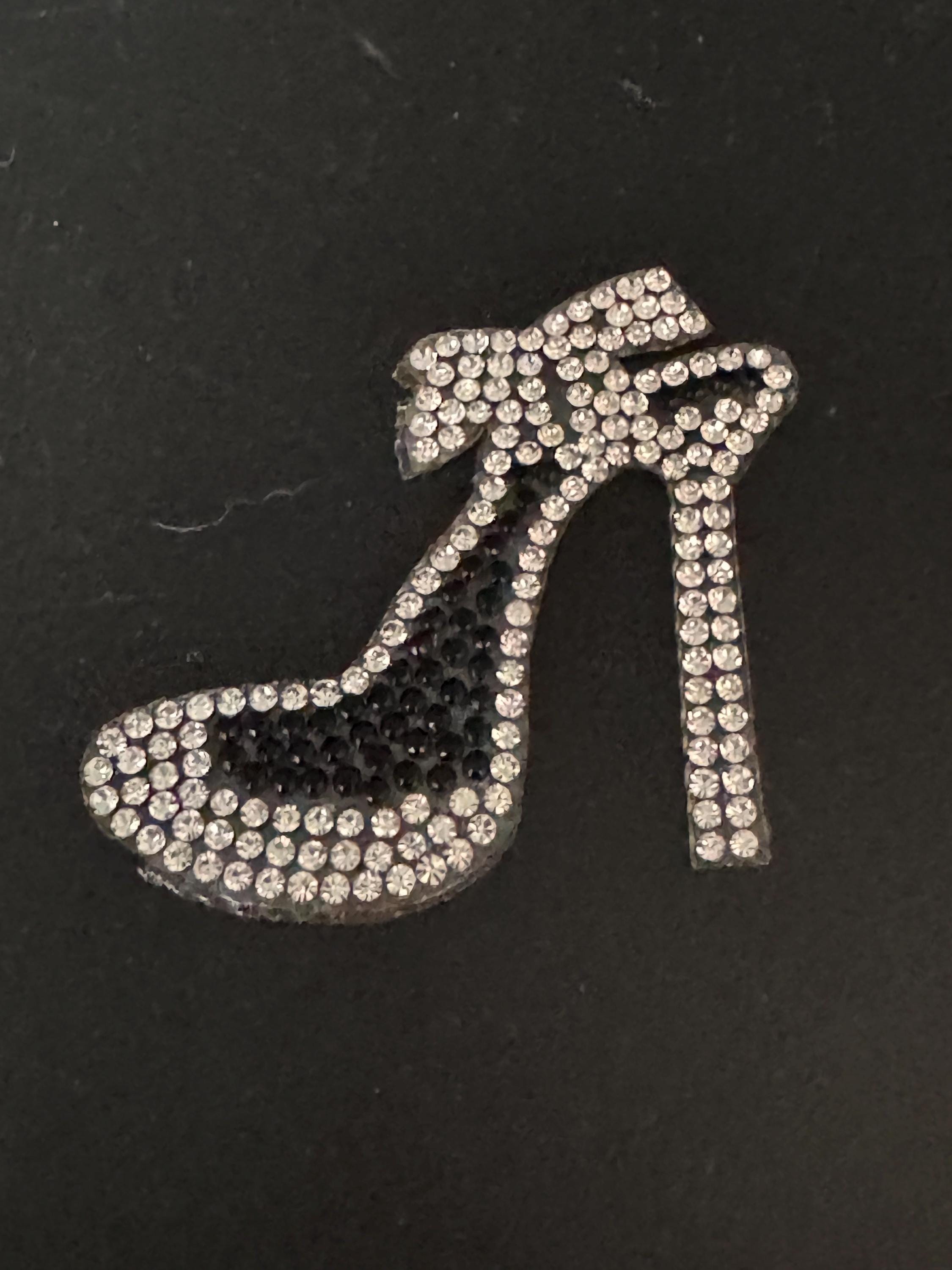 Diamanté Crystal Stiletto Shoe Patch: Black & Silver Iron-On Applique