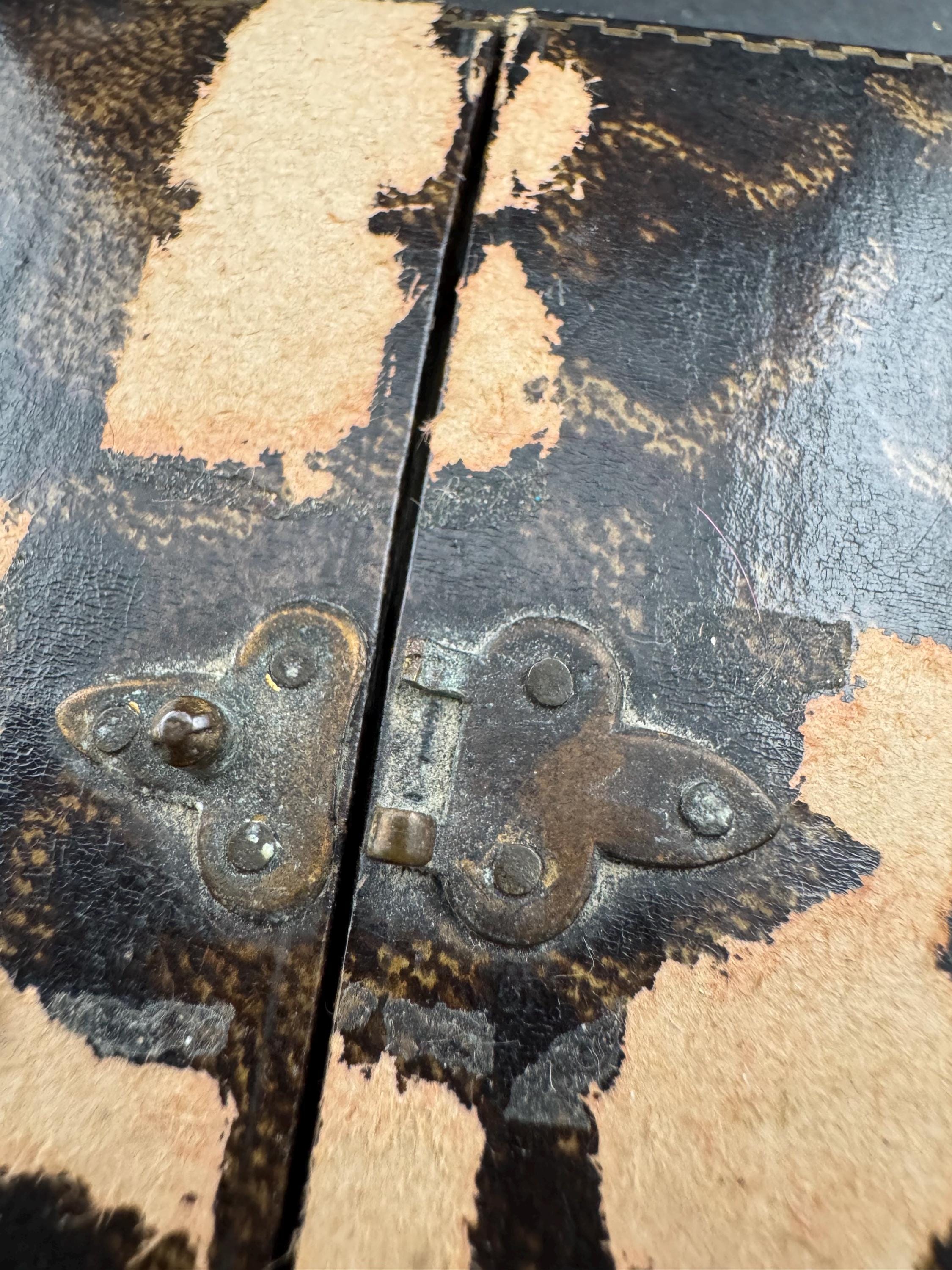 Antique Brass Miniature Photo Frame: Tooled Leather Case