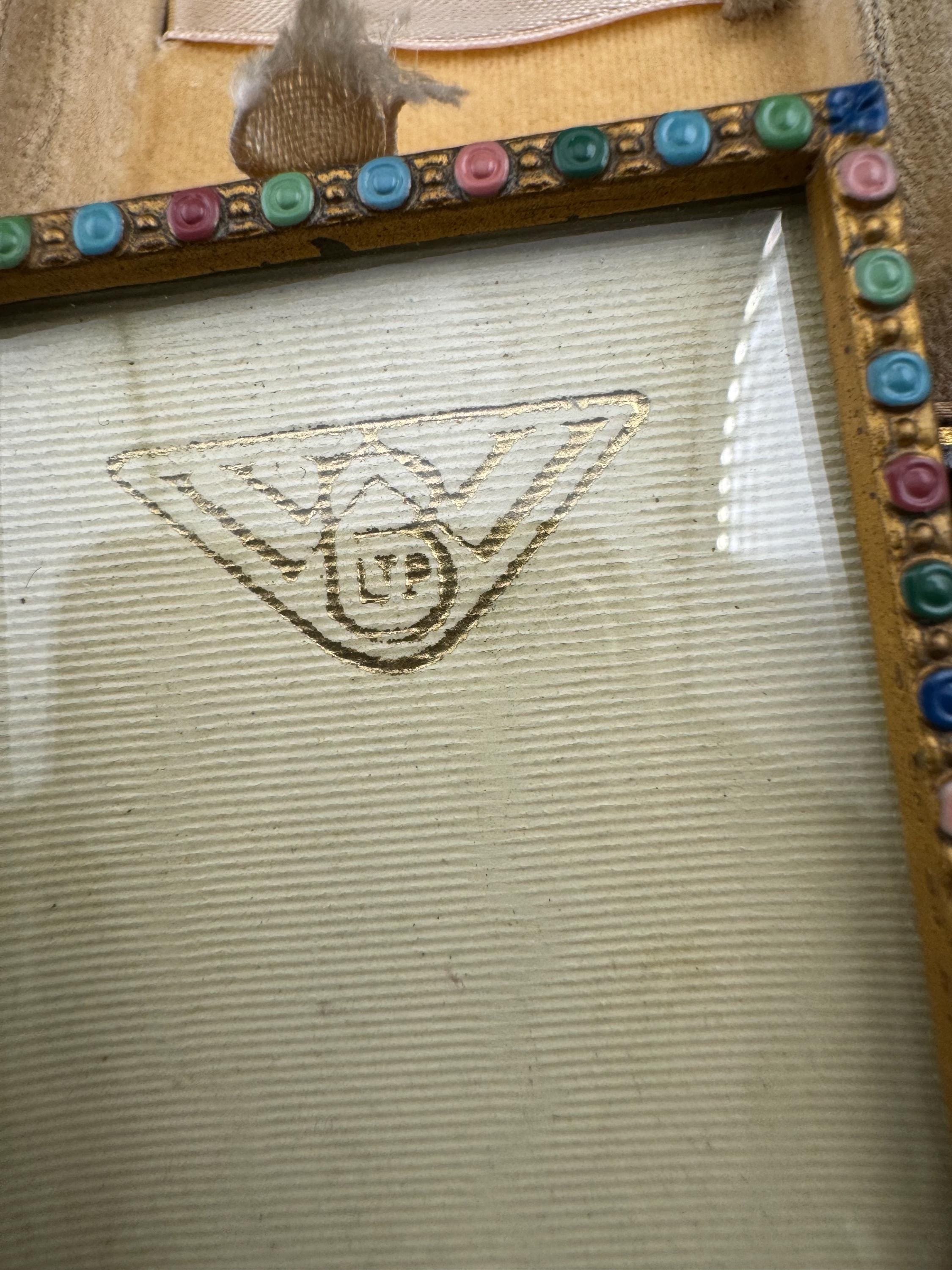 Antique Brass Miniature Photo Frame: Tooled Leather Case