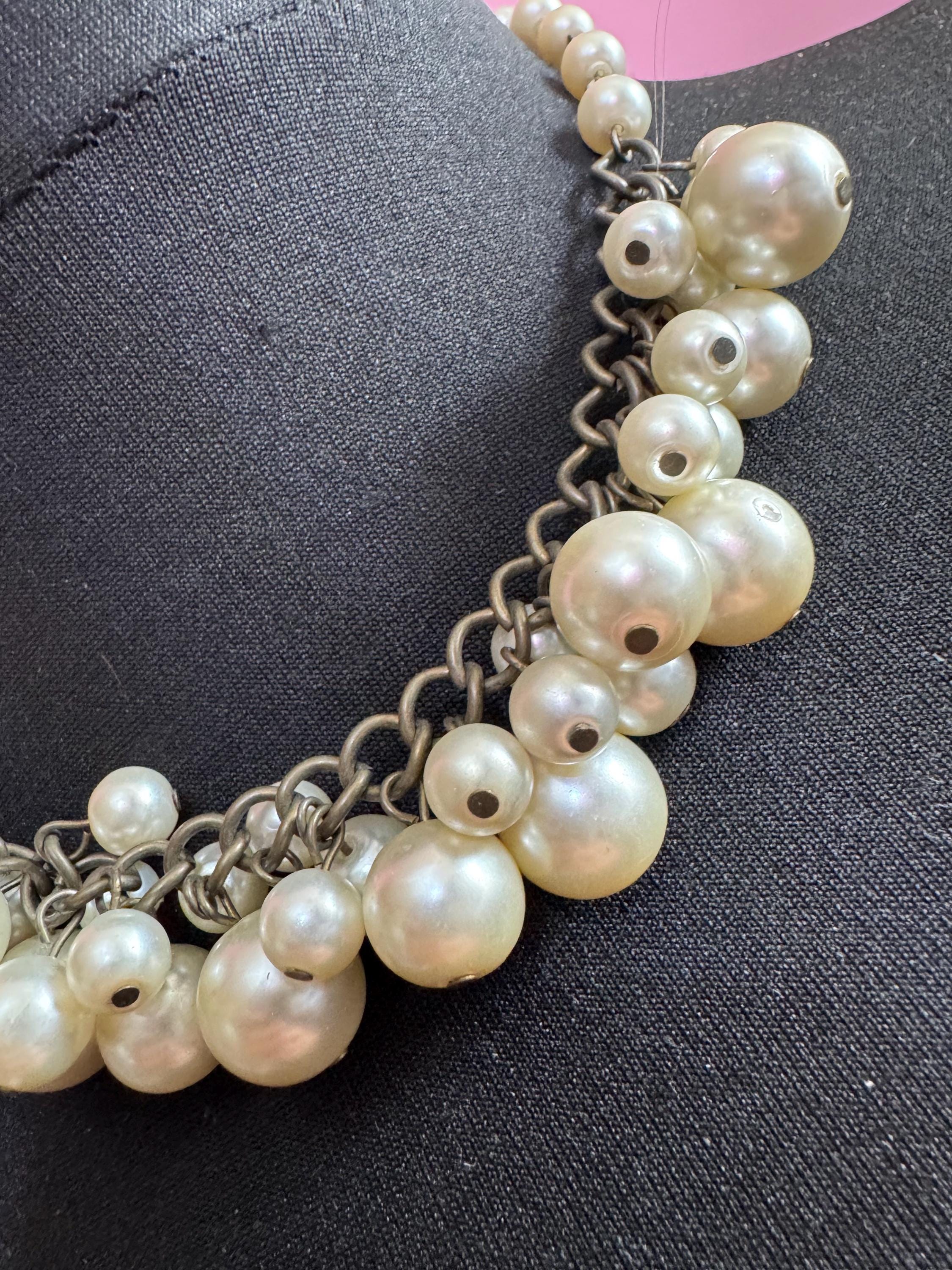 faux glass pearl beaded choker, statement cluster necklace