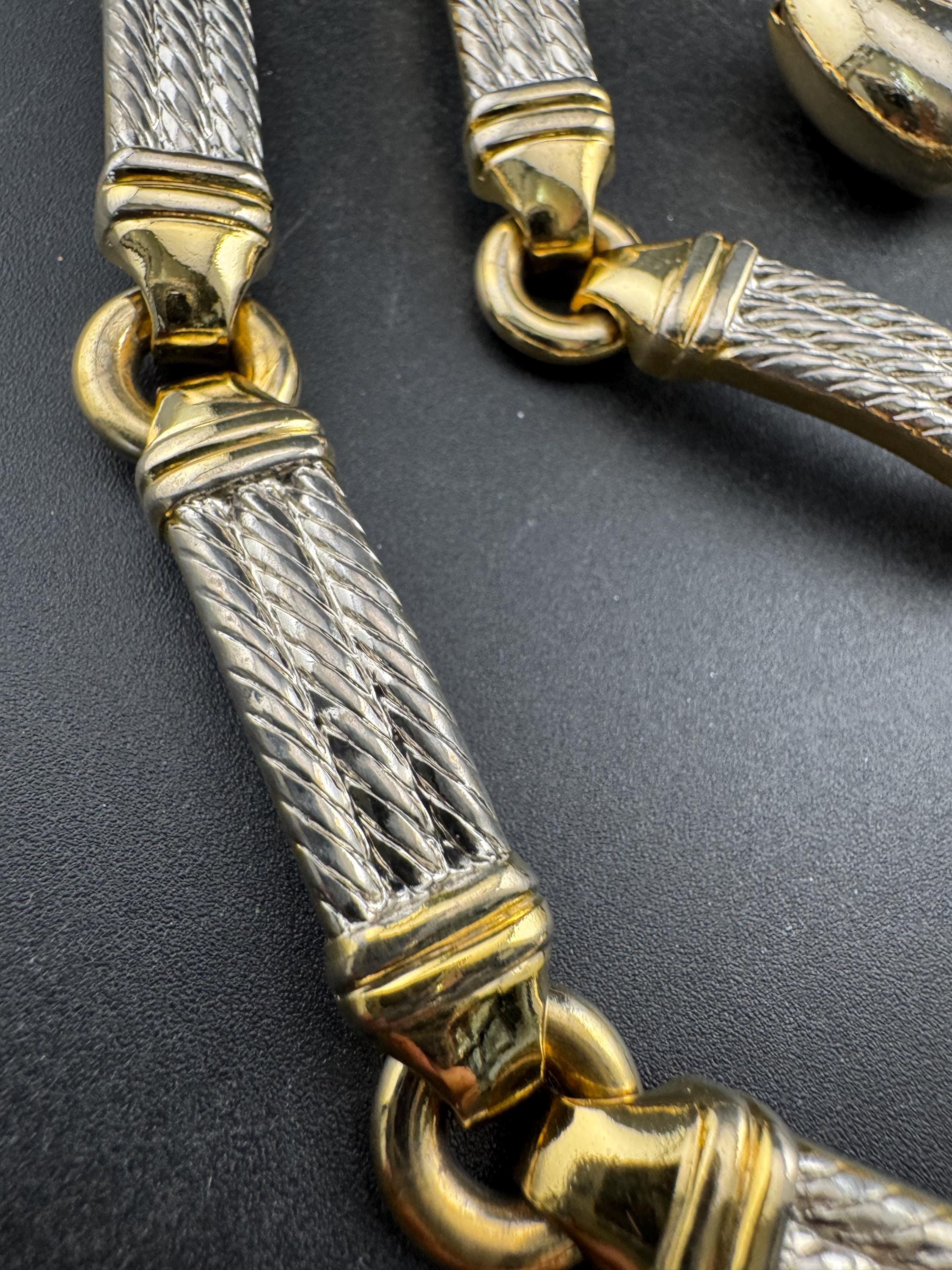 Vintage retro gold and silver tone high end rope twist nautical chain link adjustable fashion belt 1980s 1990s