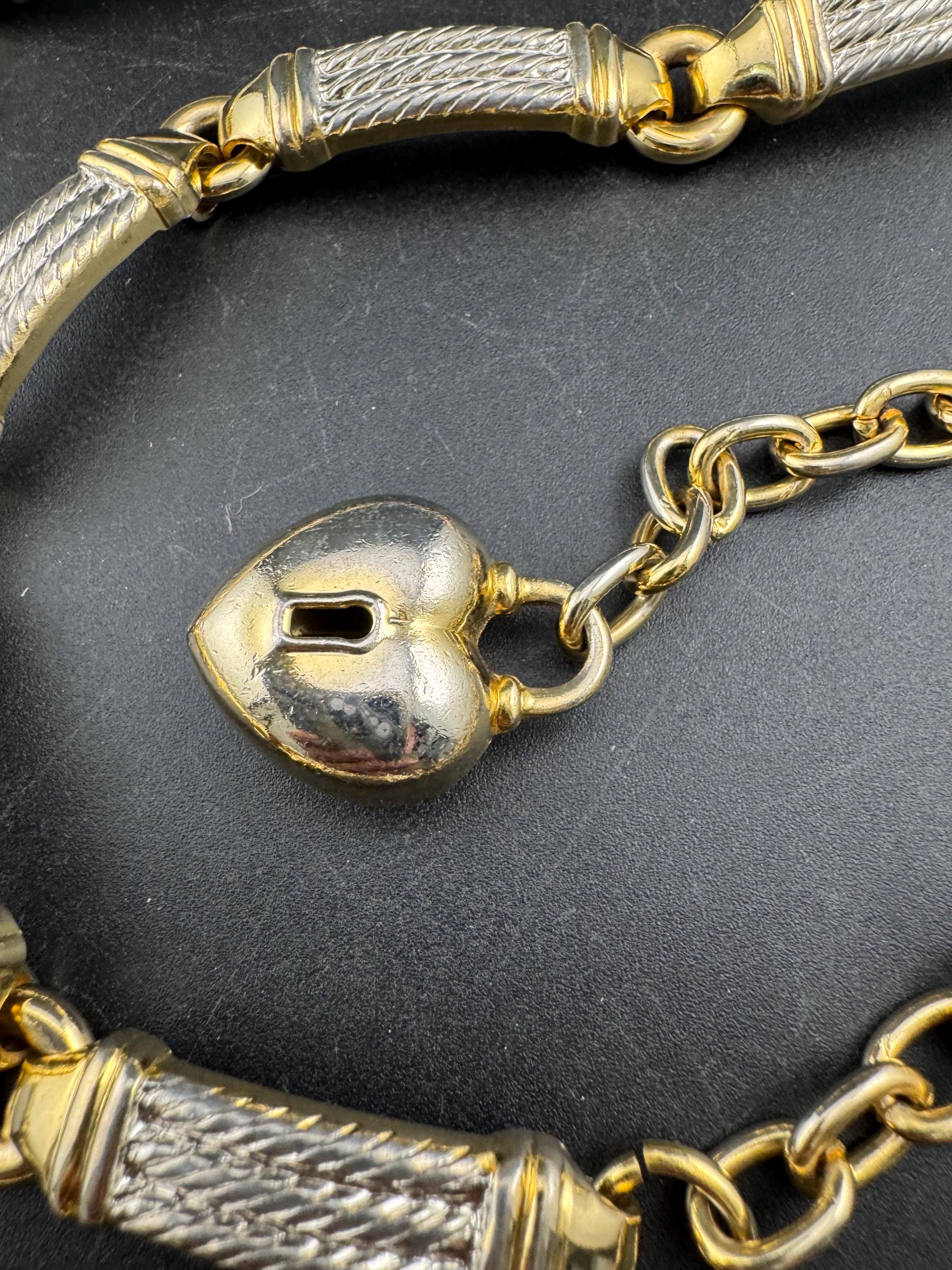 Vintage retro gold and silver tone high end rope twist nautical chain link adjustable fashion belt 1980s 1990s