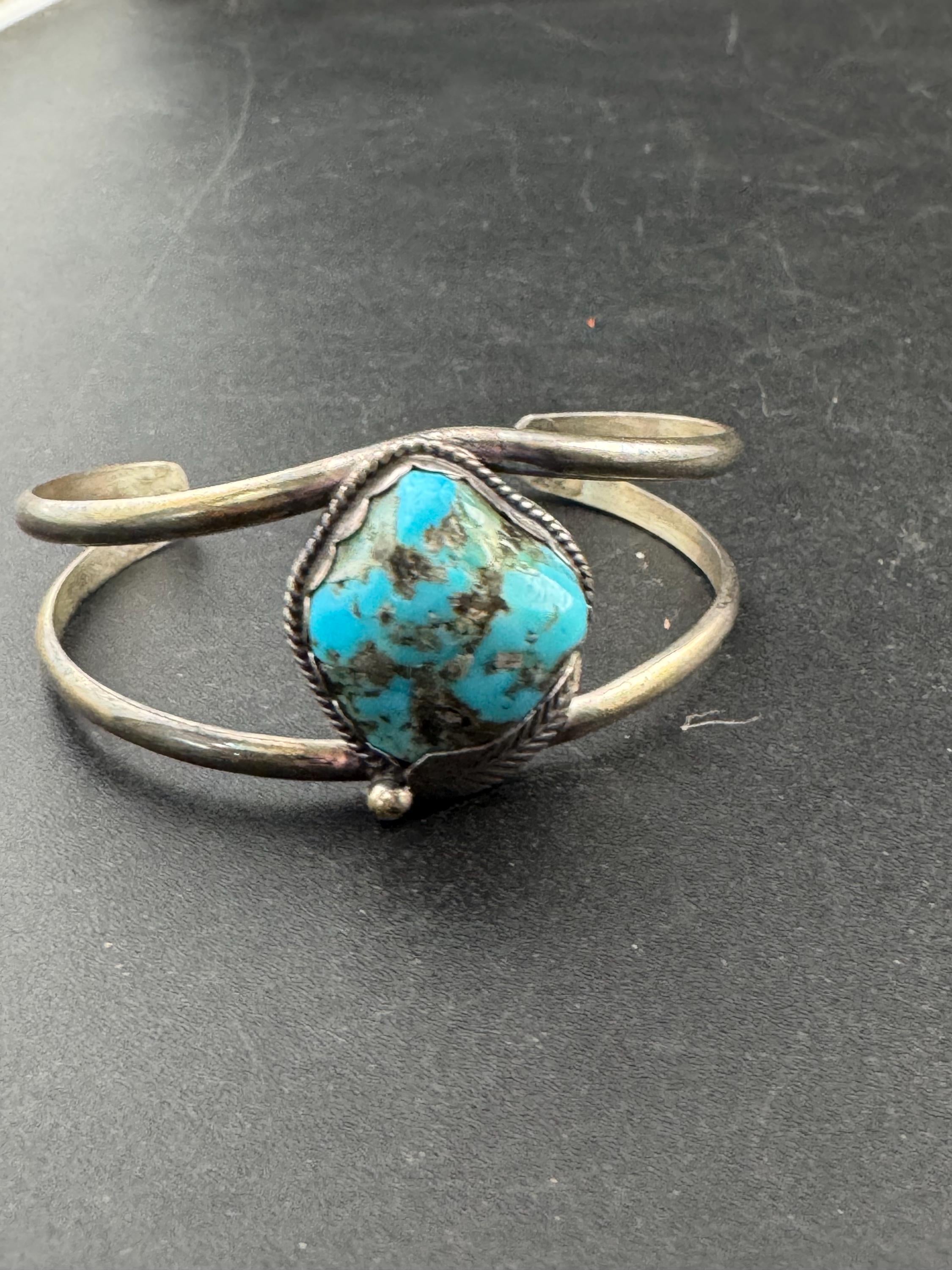 Antique Turquoise Sterling Silver Cuff Bracelet: Southwestern Bangle
