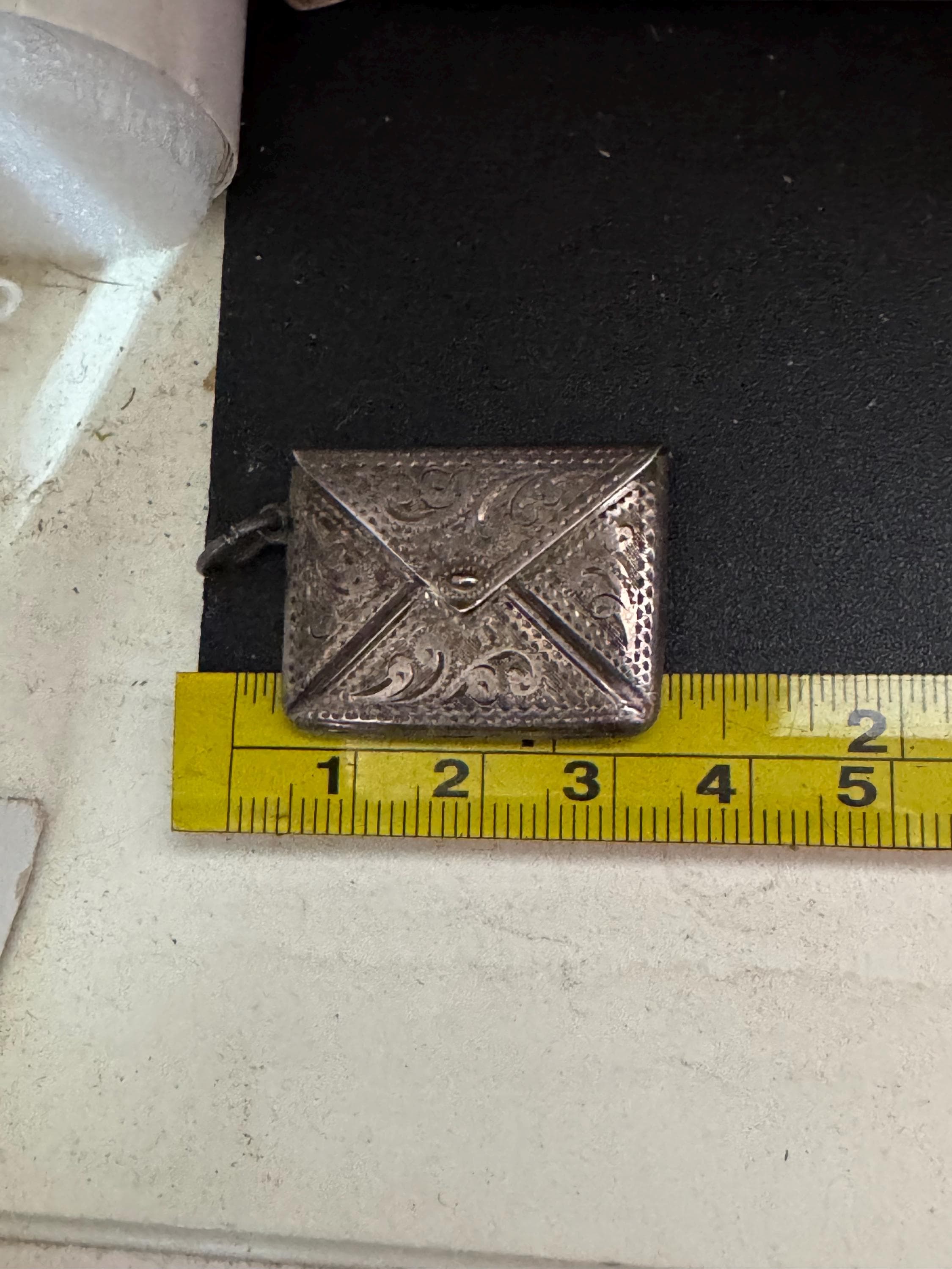 Antique stamped STERLING Silver Engraved Envelope Stamp Holder Charm Pendant 3.5cm 4.7 grams