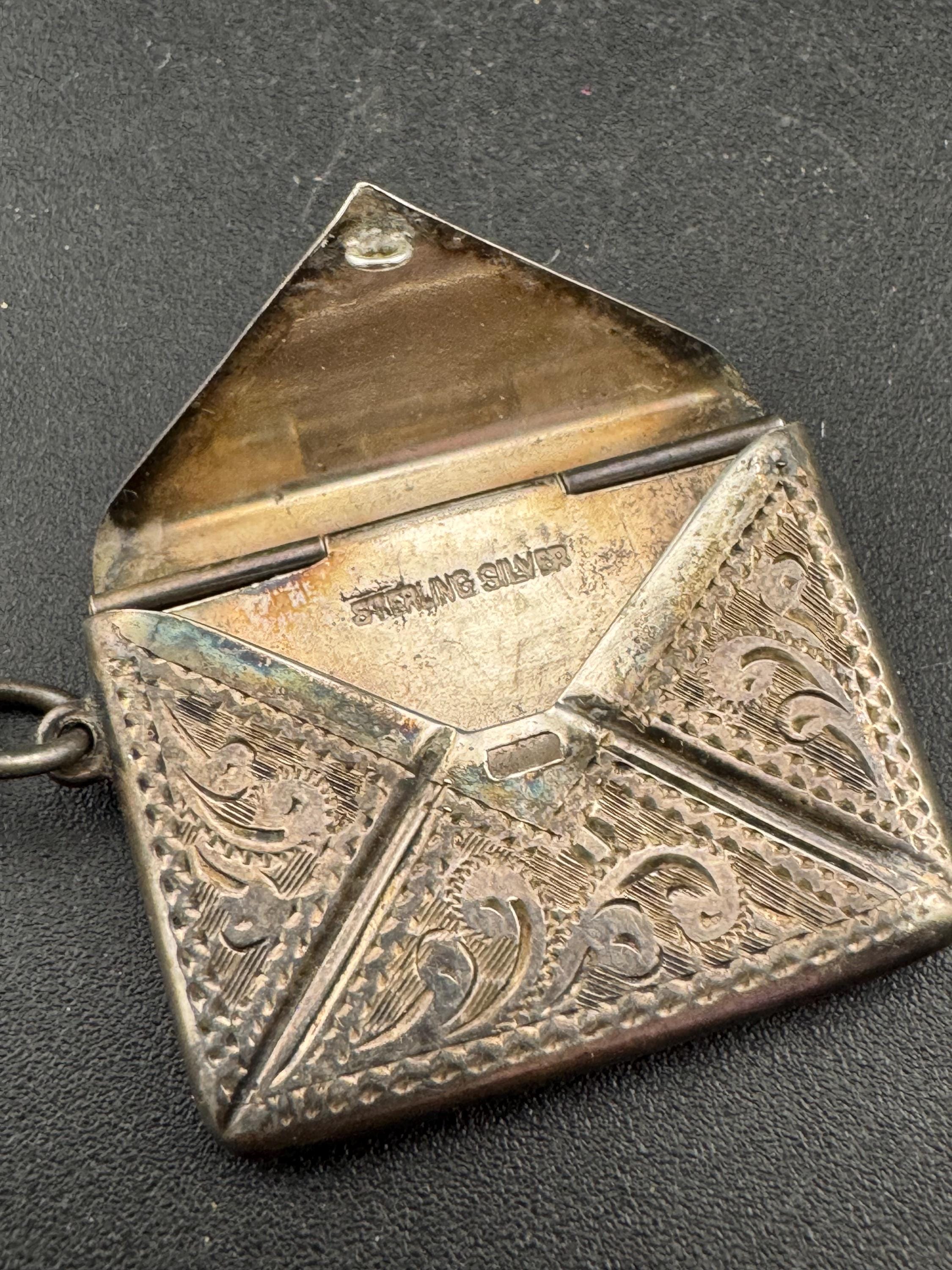 Antique stamped STERLING Silver Engraved Envelope Stamp Holder Charm Pendant 3.5cm 4.7 grams