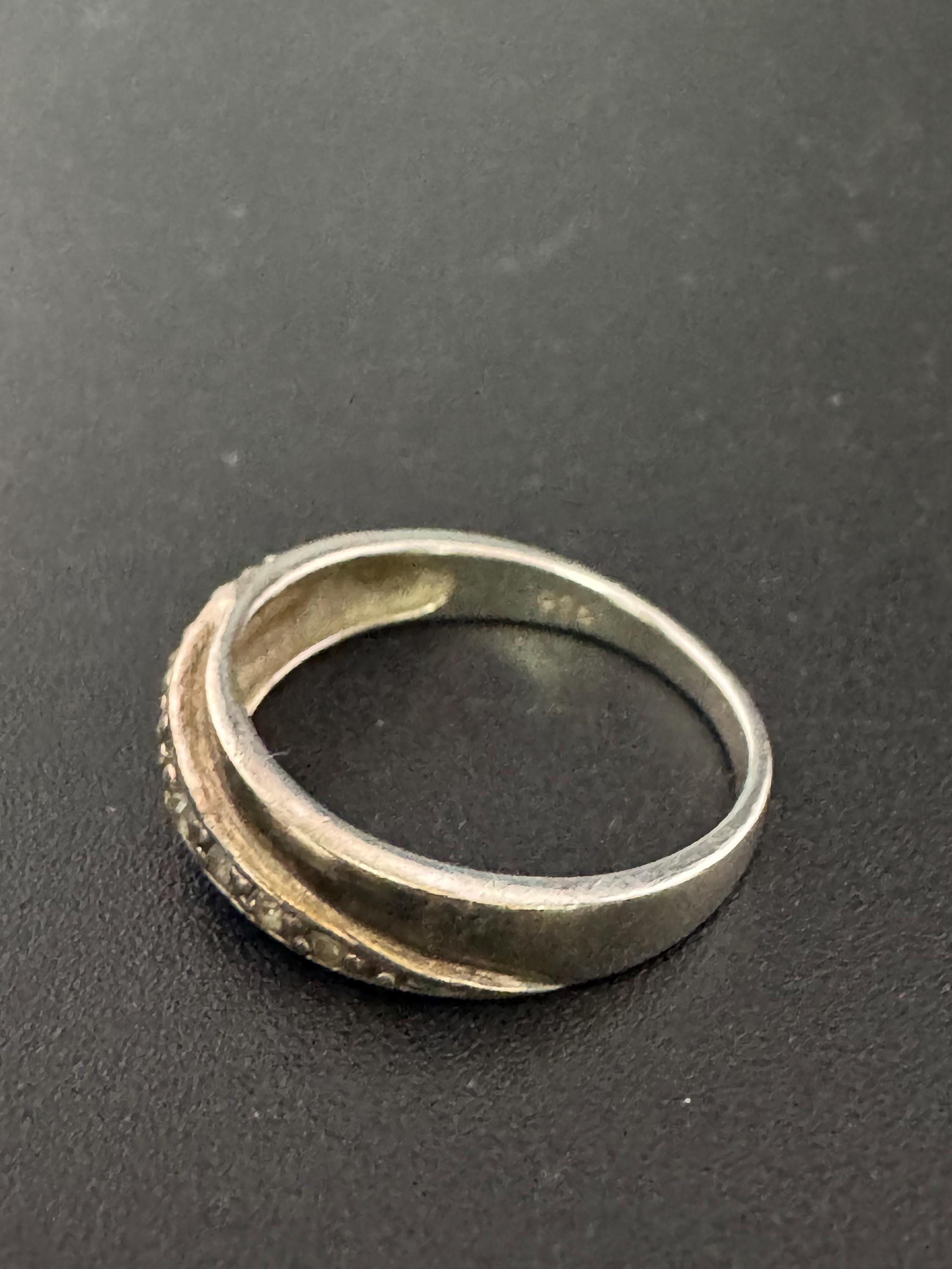 Size L/M gemstone dress ring, 925 sterling silver clear