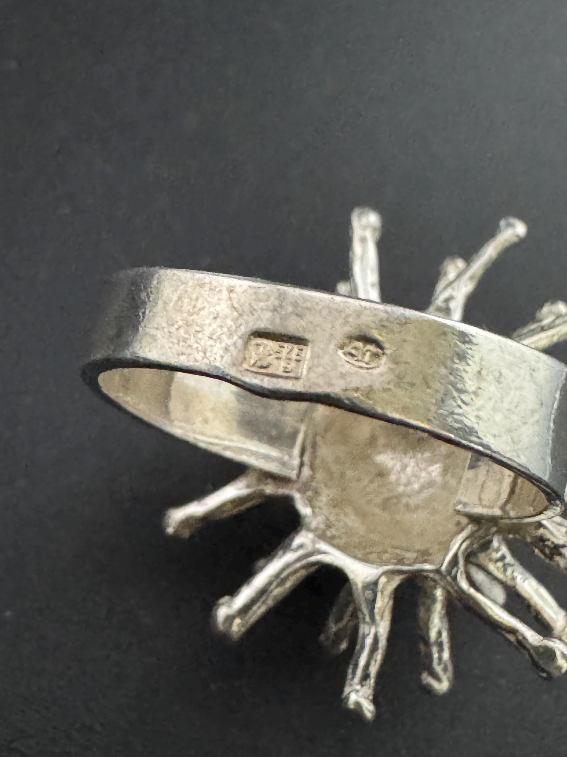 1970s Brutalist Sterling Silver Spike Ring - UK Size O