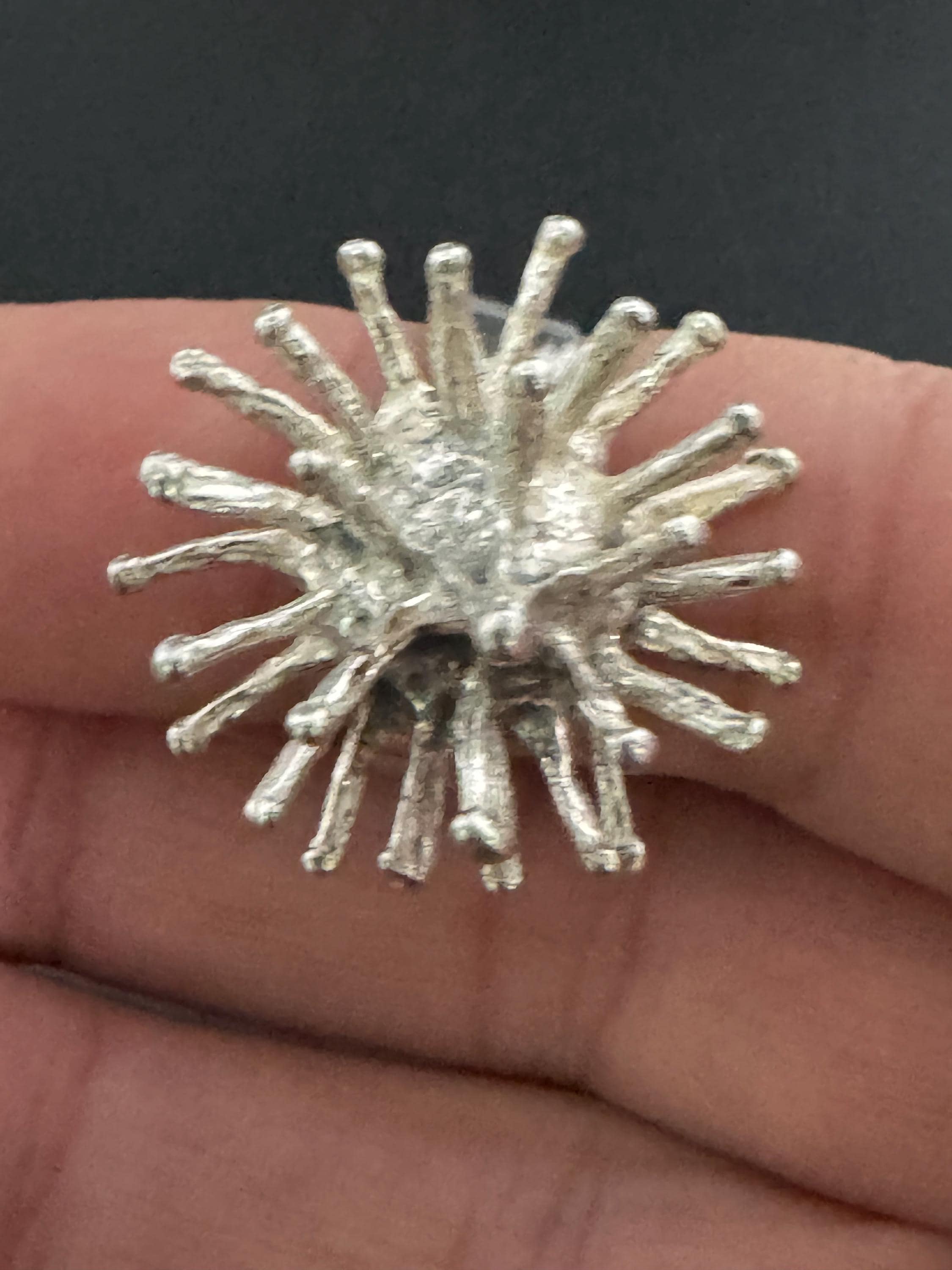 1970s Brutalist Sterling Silver Spike Ring - UK Size O