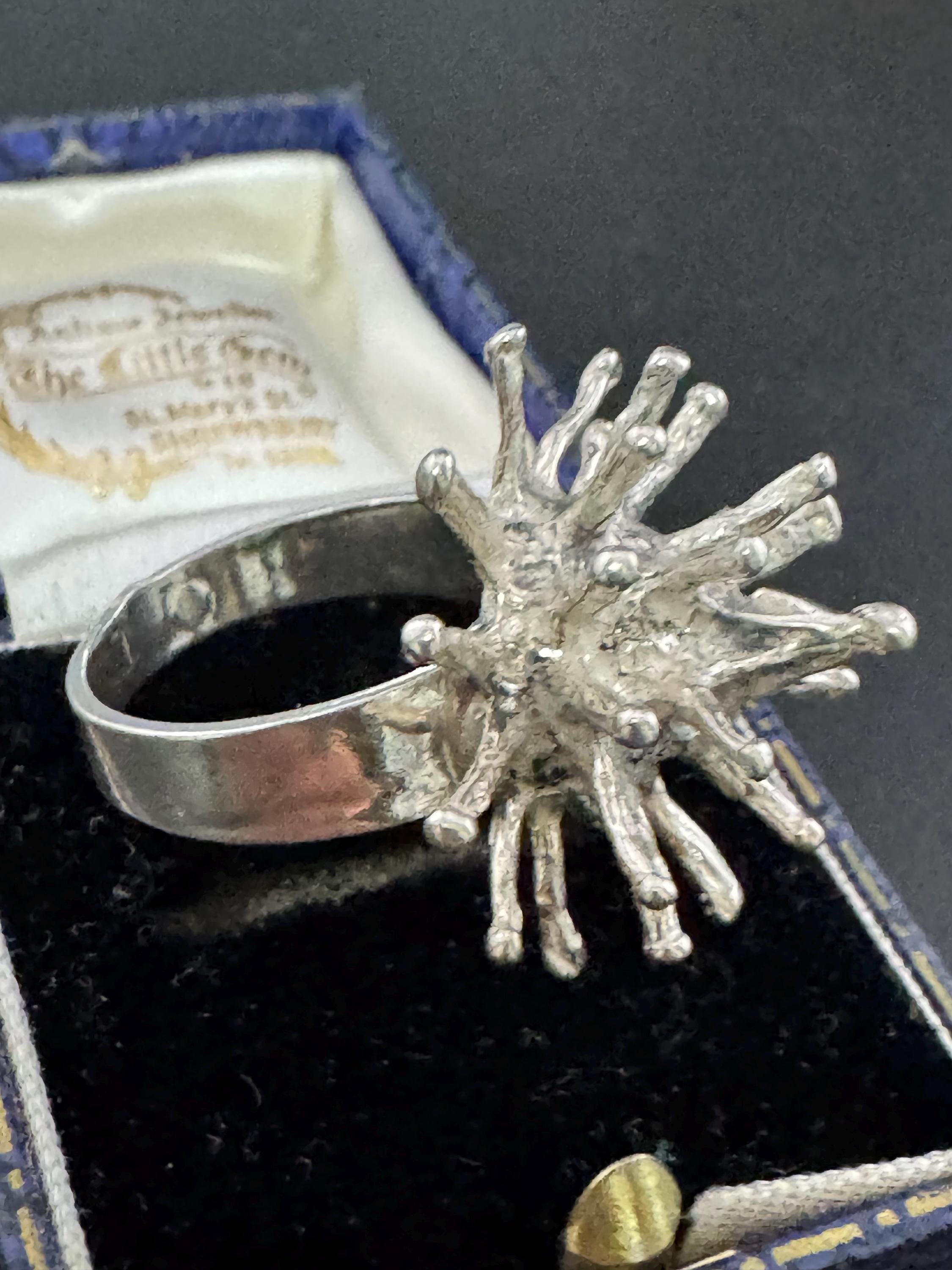 1970s Brutalist Sterling Silver Spike Ring - UK Size O