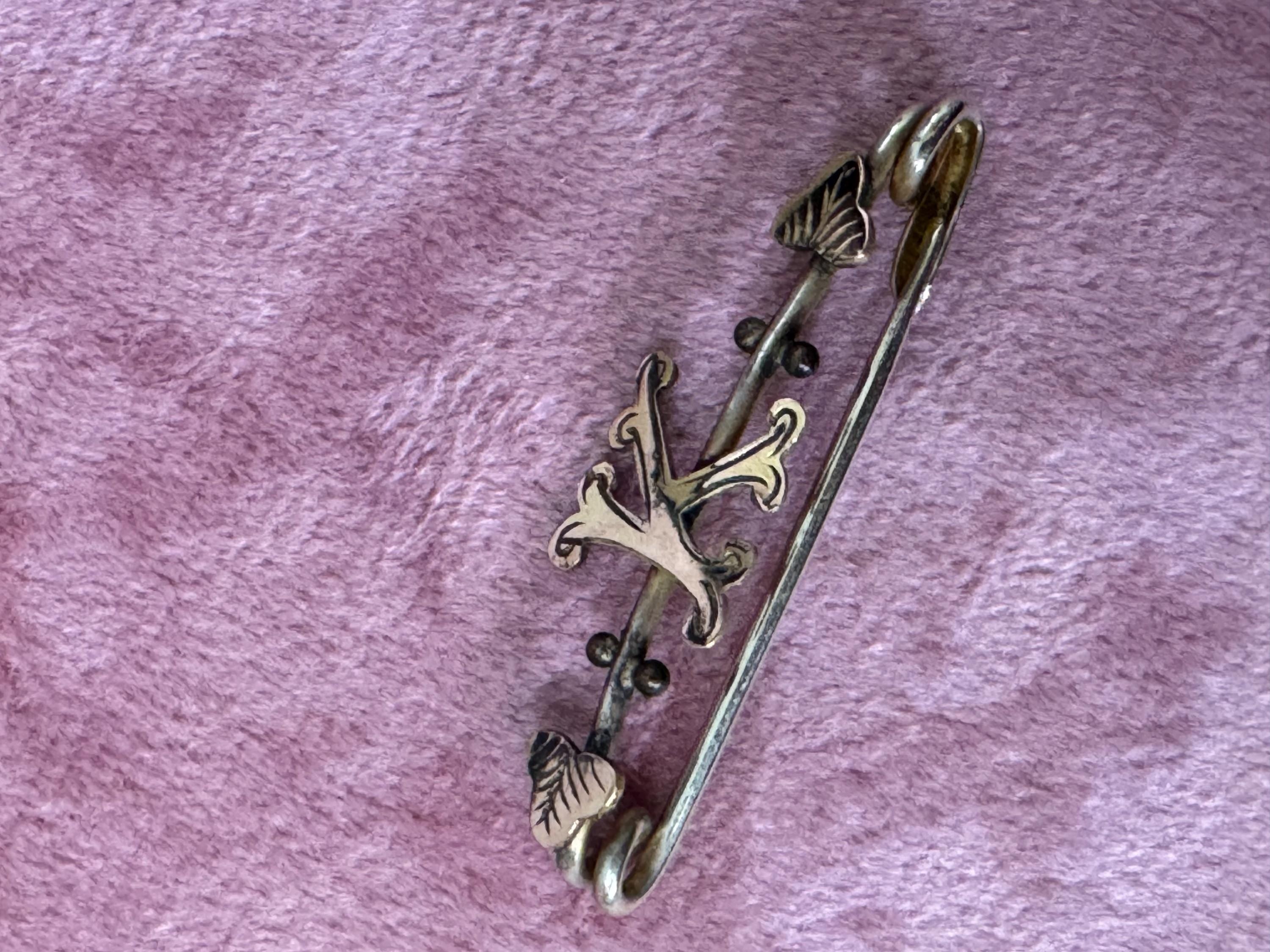 Antique gold pinchbeck Victorian monogram K brooch 1900s
