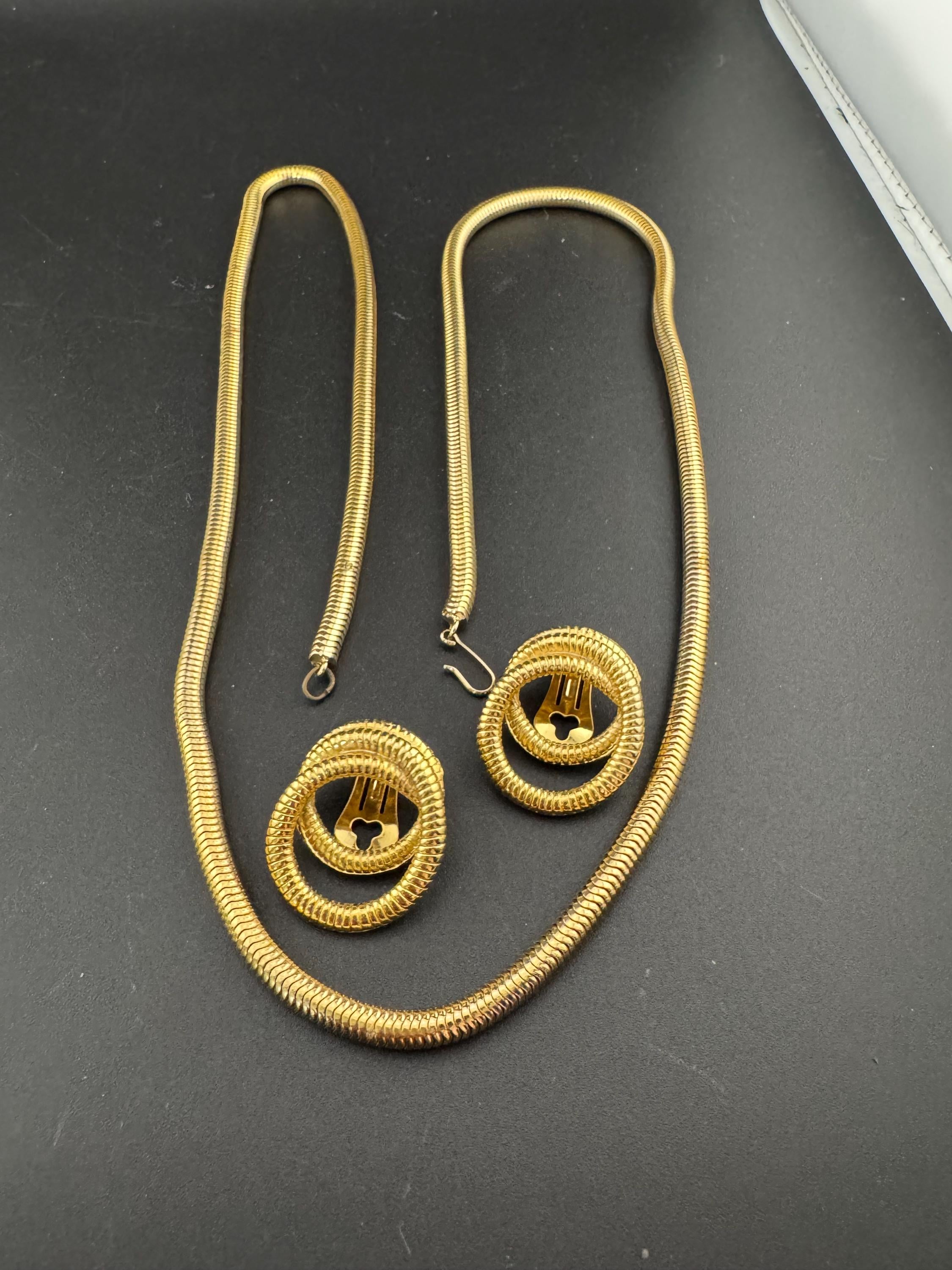 Mesh Link Necklace and Earring Set, Vintage Gold Tone