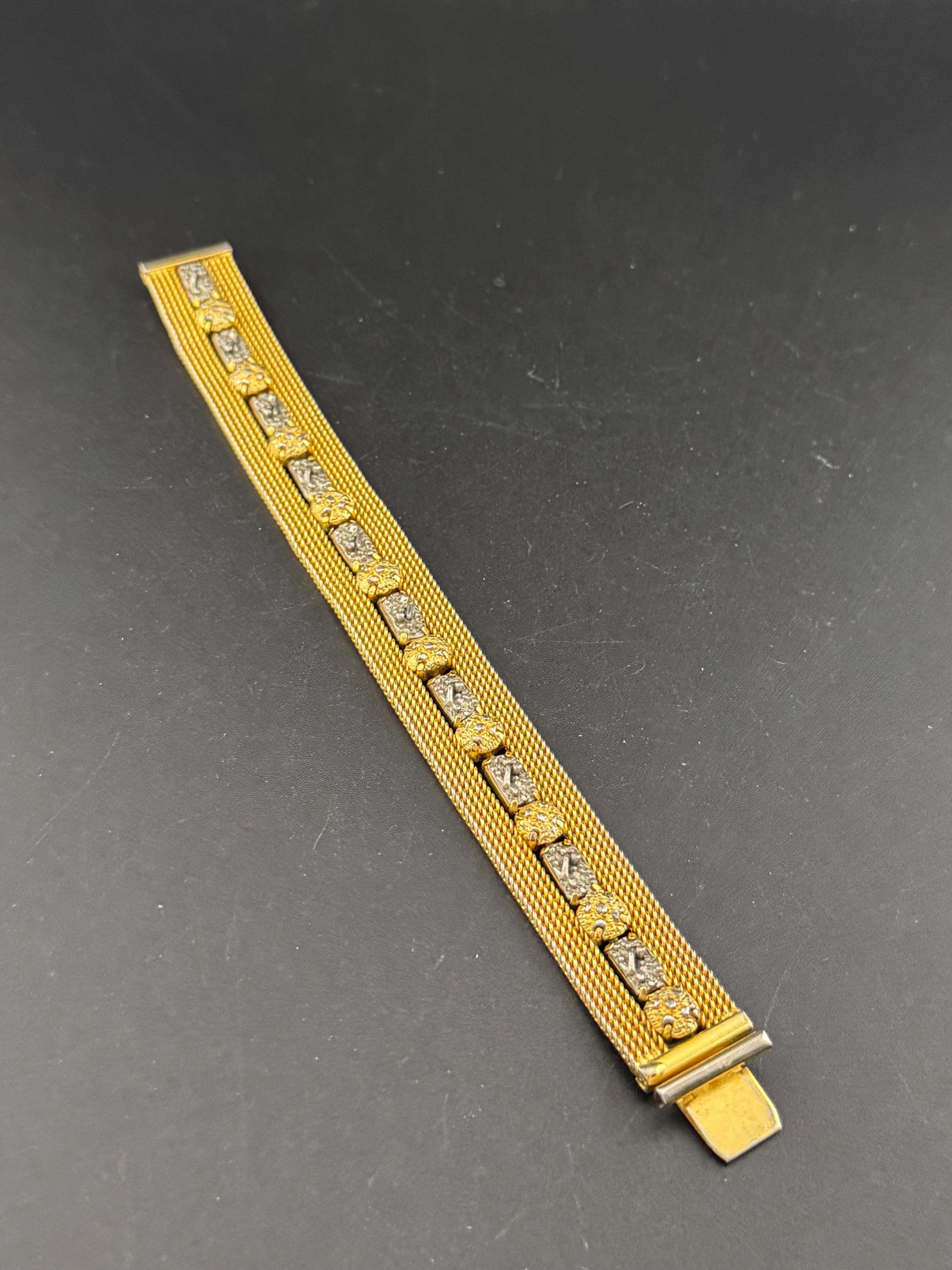 wide mesh flat link bracelet, Vintage gold tone 24mm