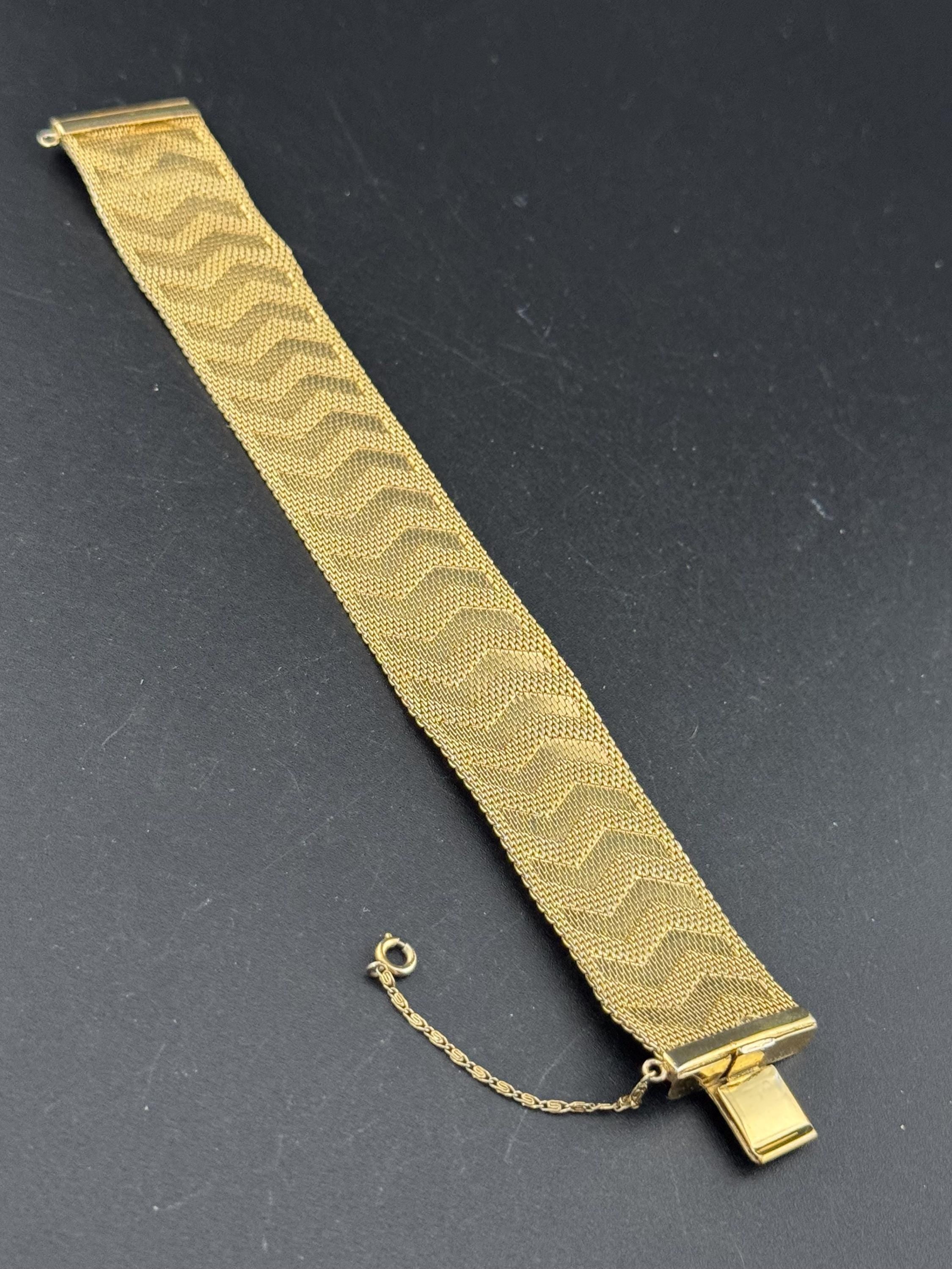 wide mesh flat link bracelet, Vintage gold tone 24mm