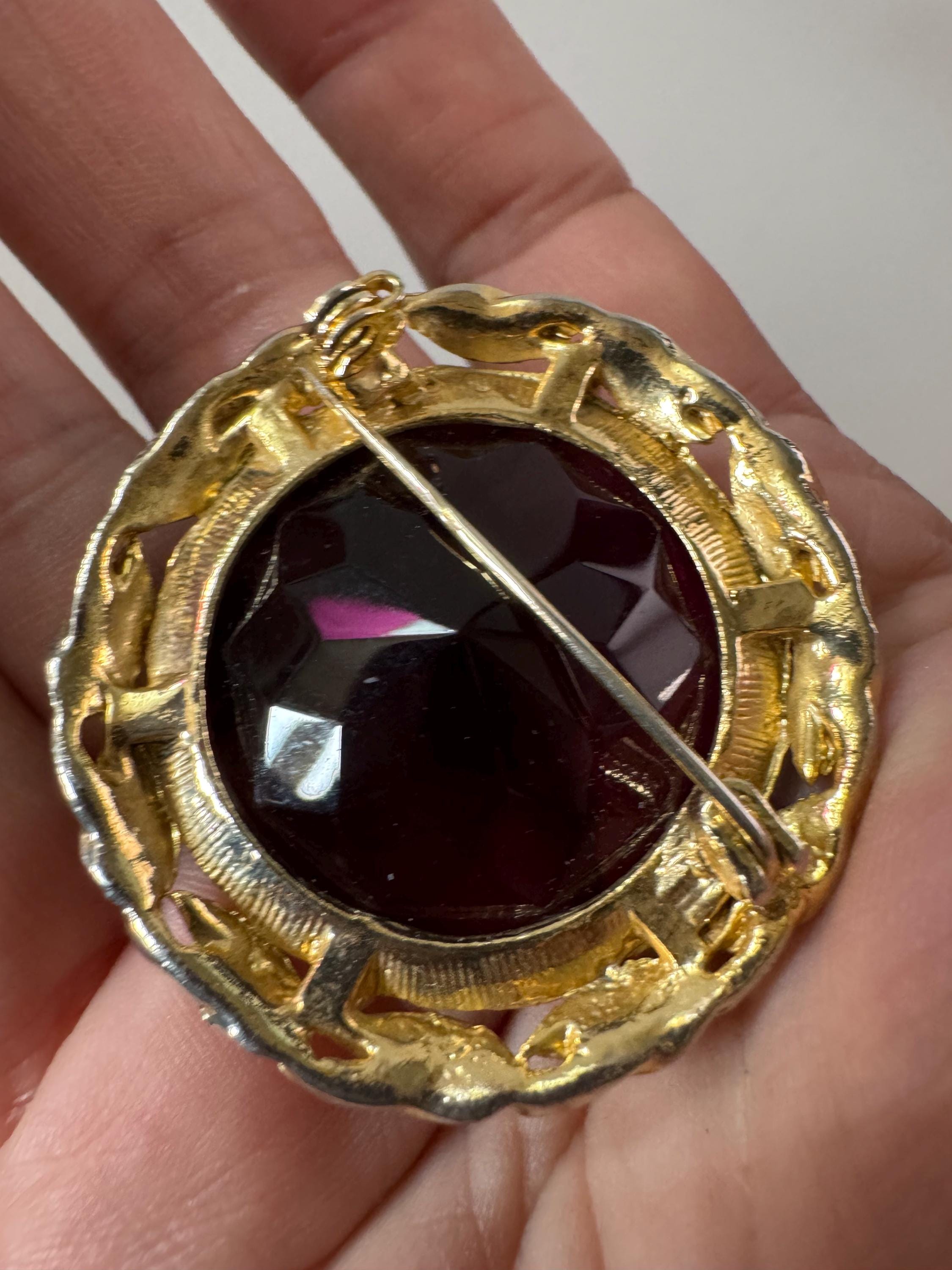 Vintage Scottish style amethyst diamanté big purple Brooch