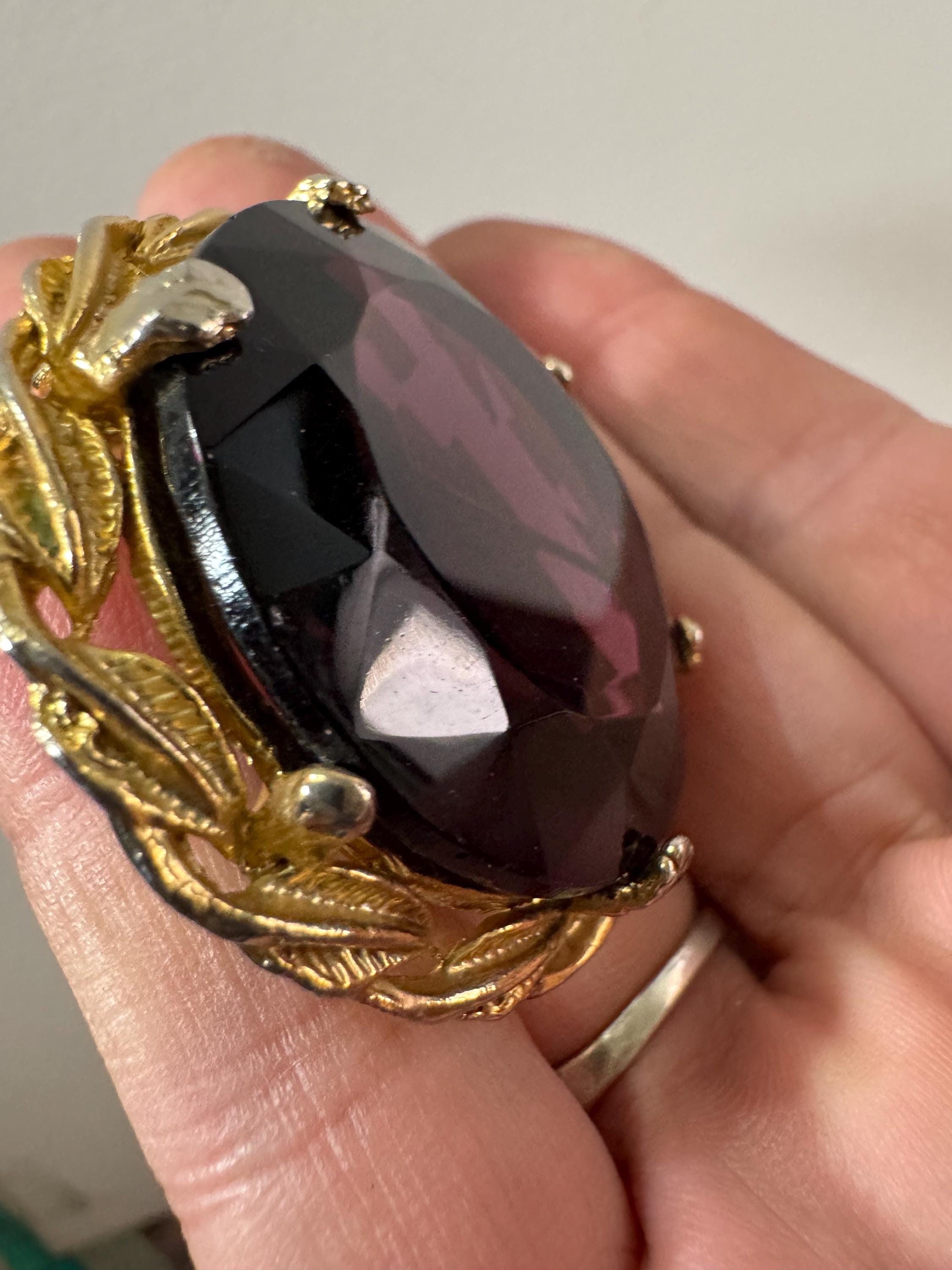 Vintage Scottish style amethyst diamanté big purple Brooch
