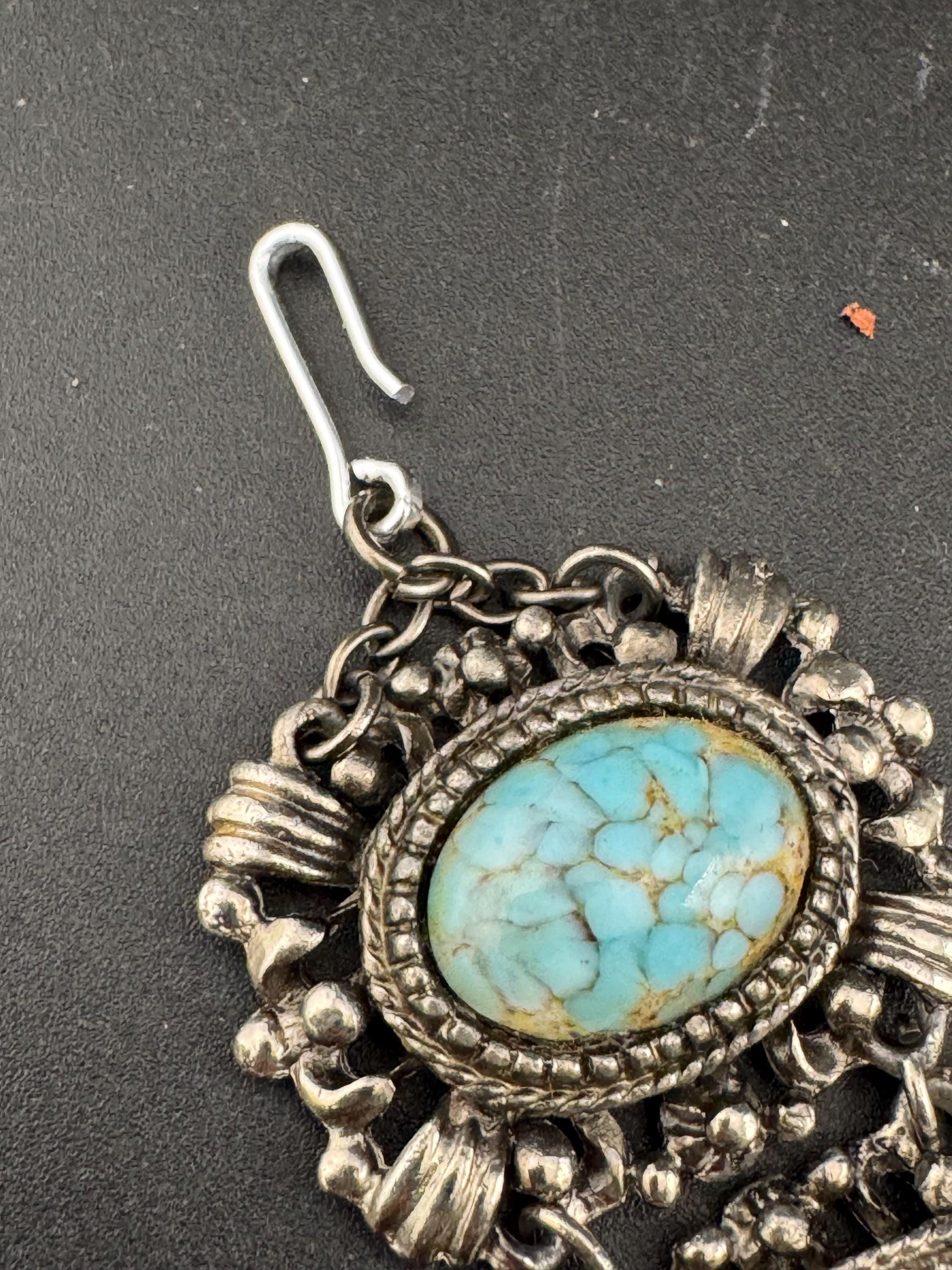 Vintage Faux Turquoise Agate Panel Bracelet: Silver Tone, 1960s-70s