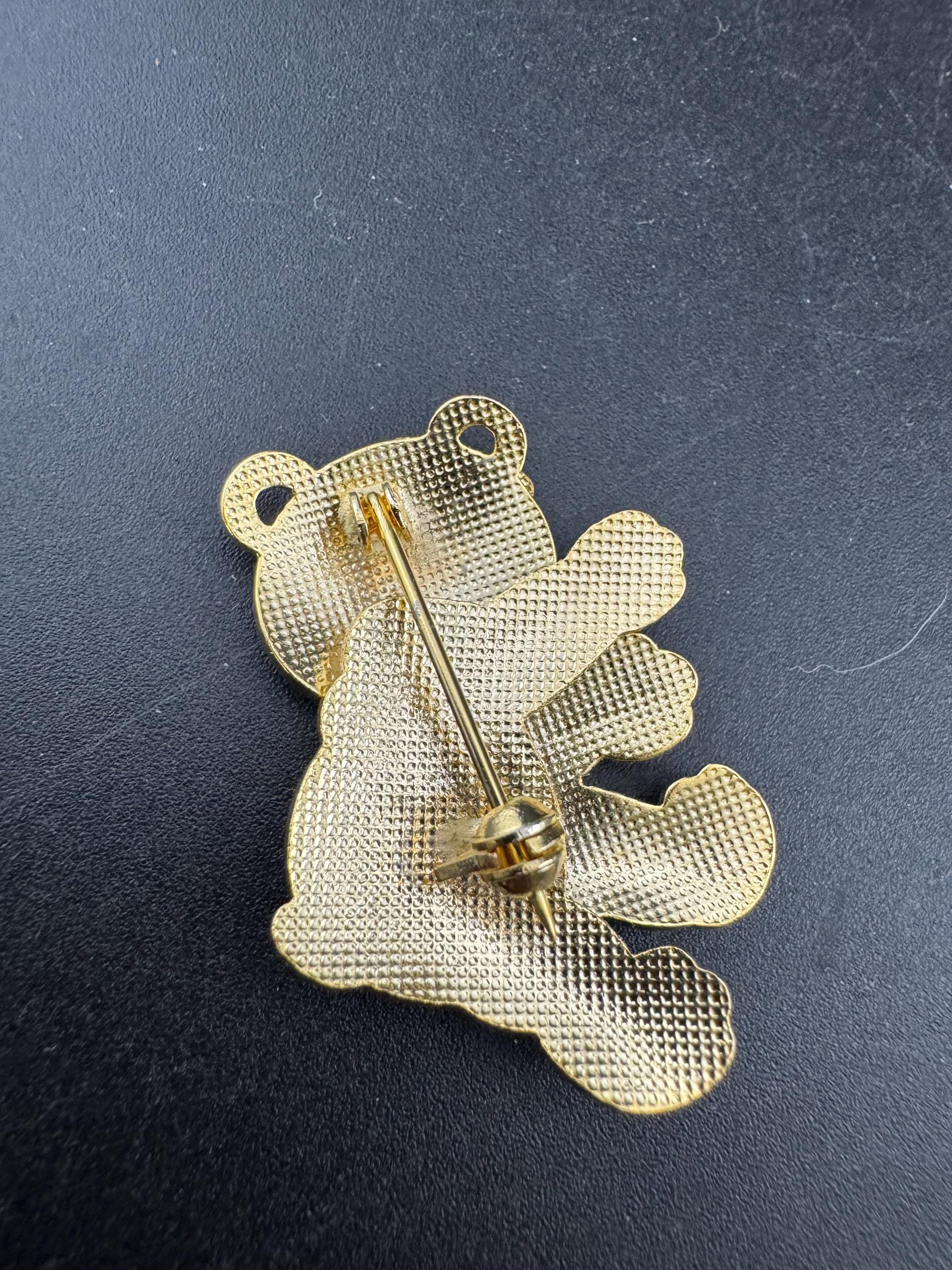 1980s Panda Bear Cloisonné Brooch: Gold Tone Enamel, Unused