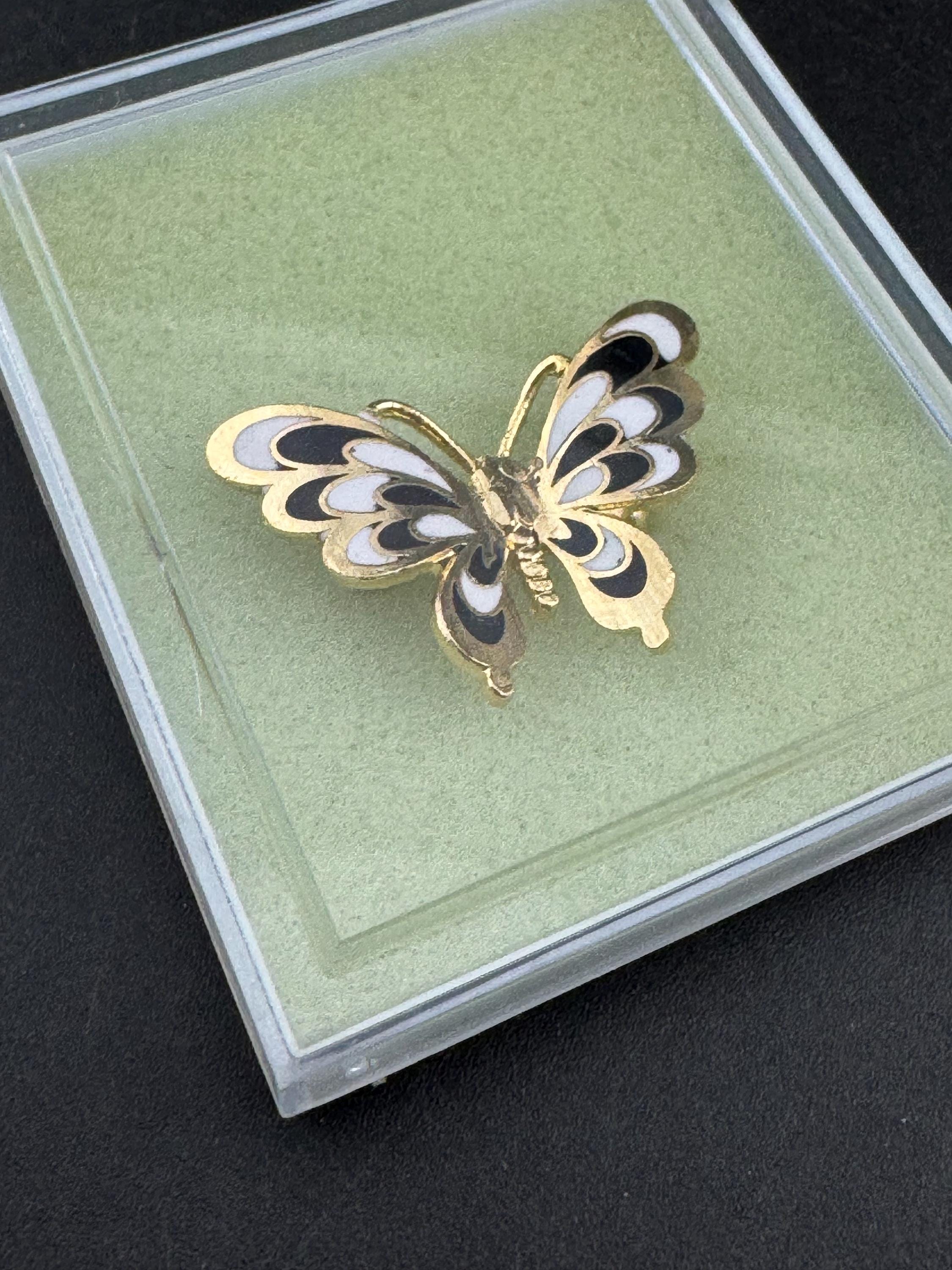 1980s Cloisonné Enamel Butterfly Brooch: Navy, Black & Gold, Unused