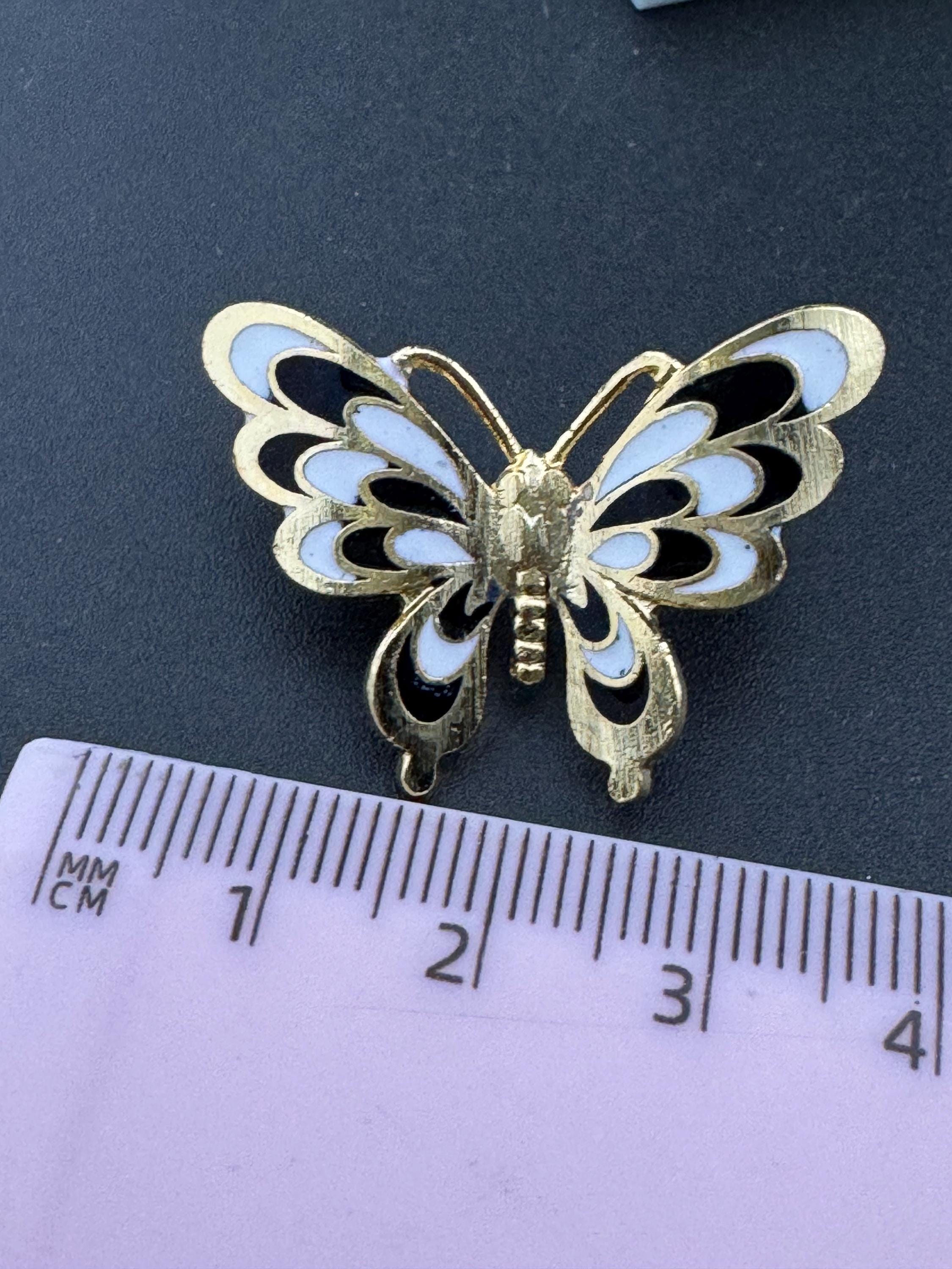 1980s Cloisonné Enamel Butterfly Brooch: Navy, Black & Gold, Unused