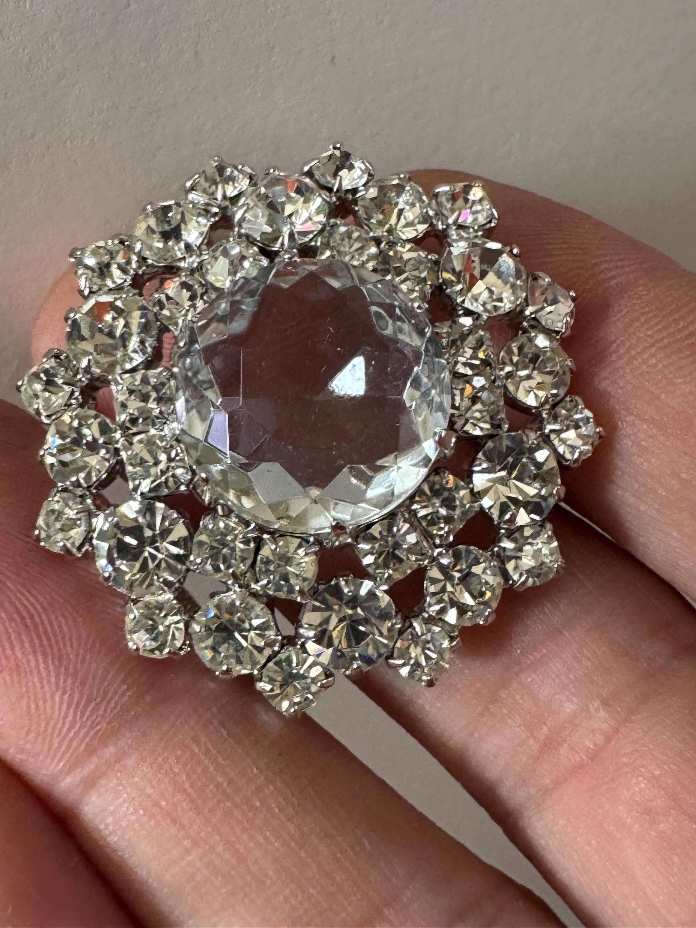 Vintage Swarovski Crystal Brooch: 1980s Silver Diamanté