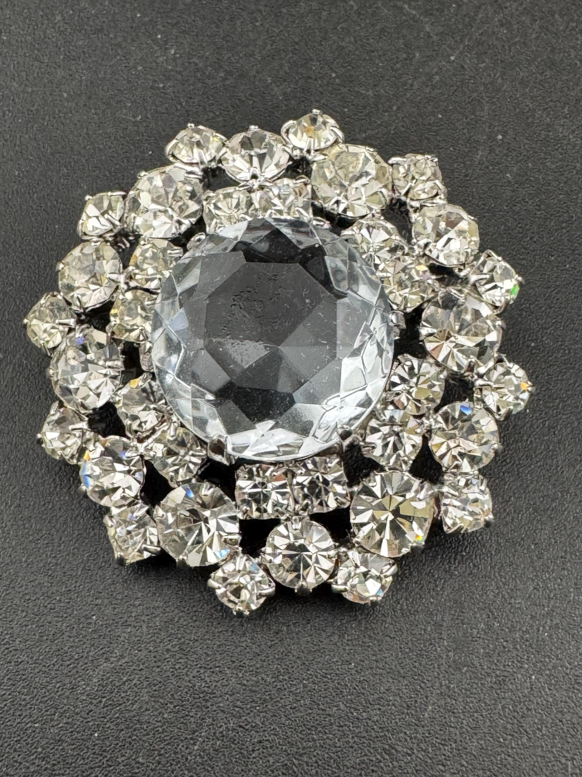Vintage Swarovski Crystal Brooch: 1980s Silver Diamanté