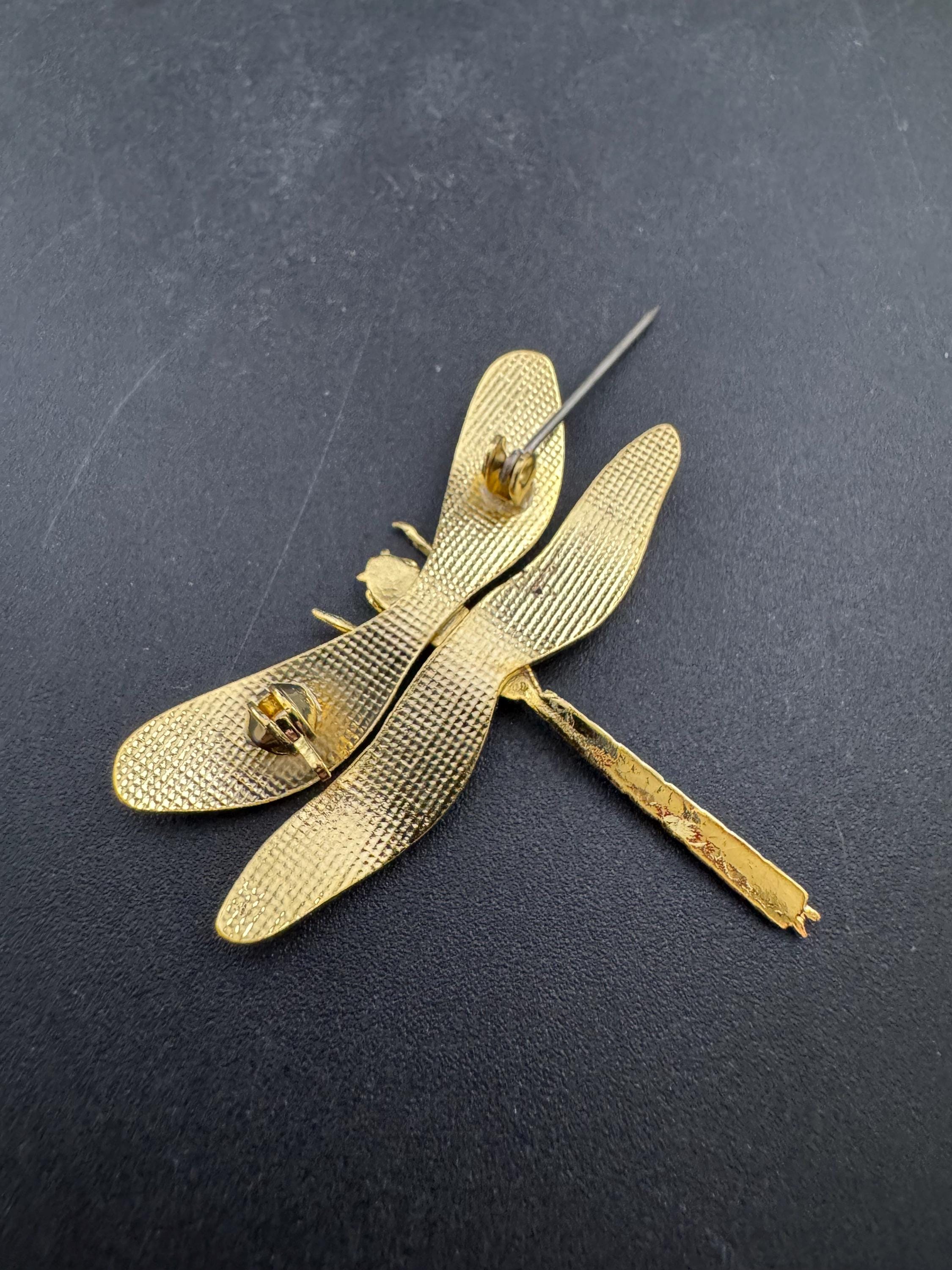 1980s Cloisonné Enamel Dragonfly Brooch: Purple, Green & Pink - Unused Shop Stock