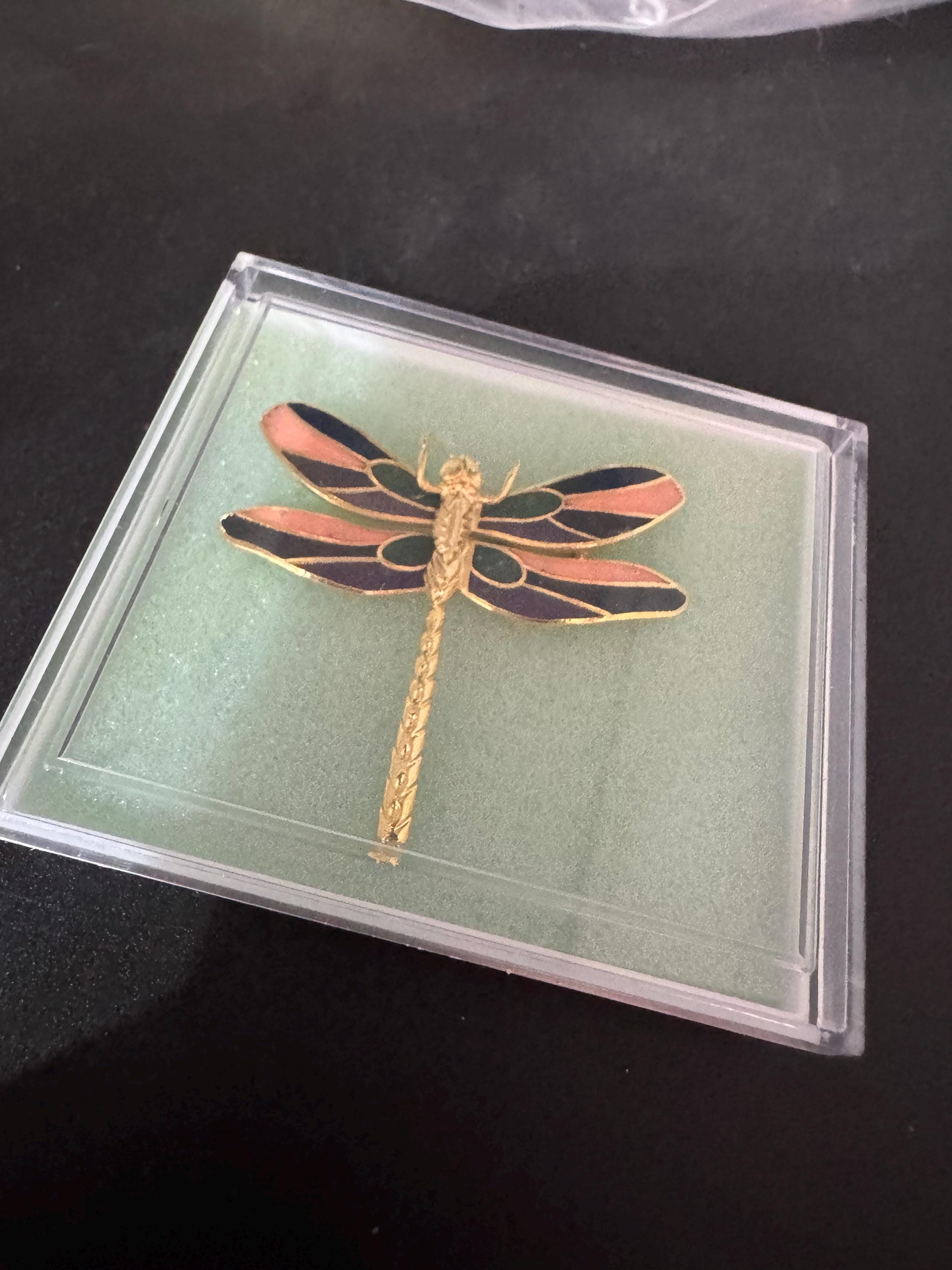 1980s Cloisonné Enamel Dragonfly Brooch: Purple, Green & Pink - Unused Shop Stock