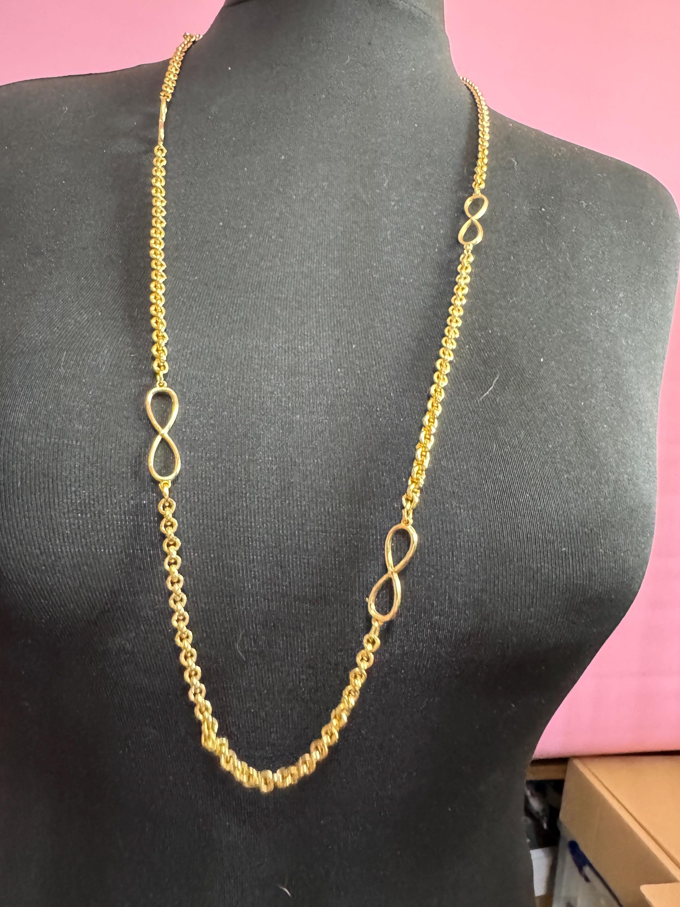 95cm long 1980s thick gold plated fancy rolo belcher link station necklace for layering