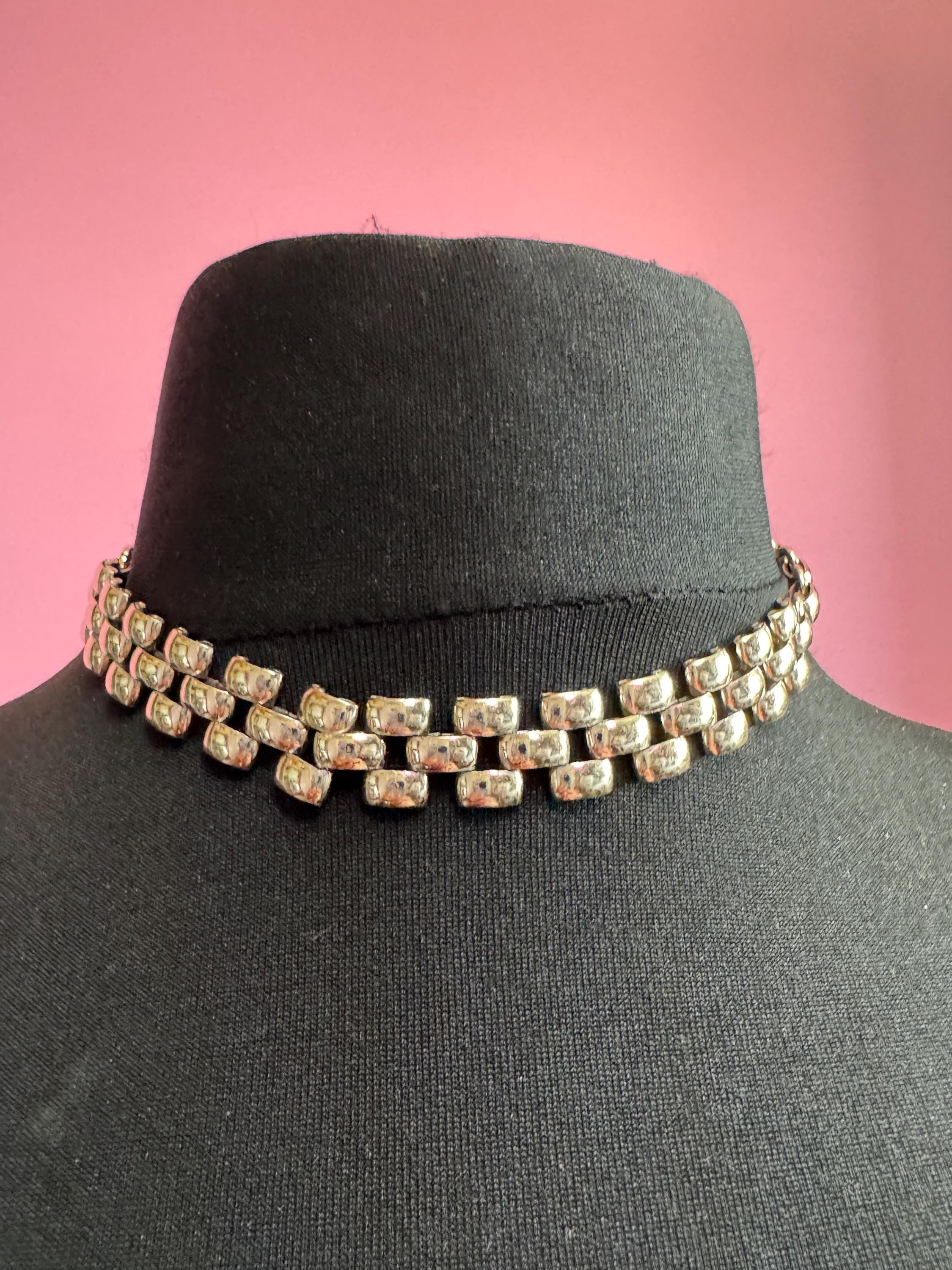 Panther link silver Necklace: White Enamel vintage