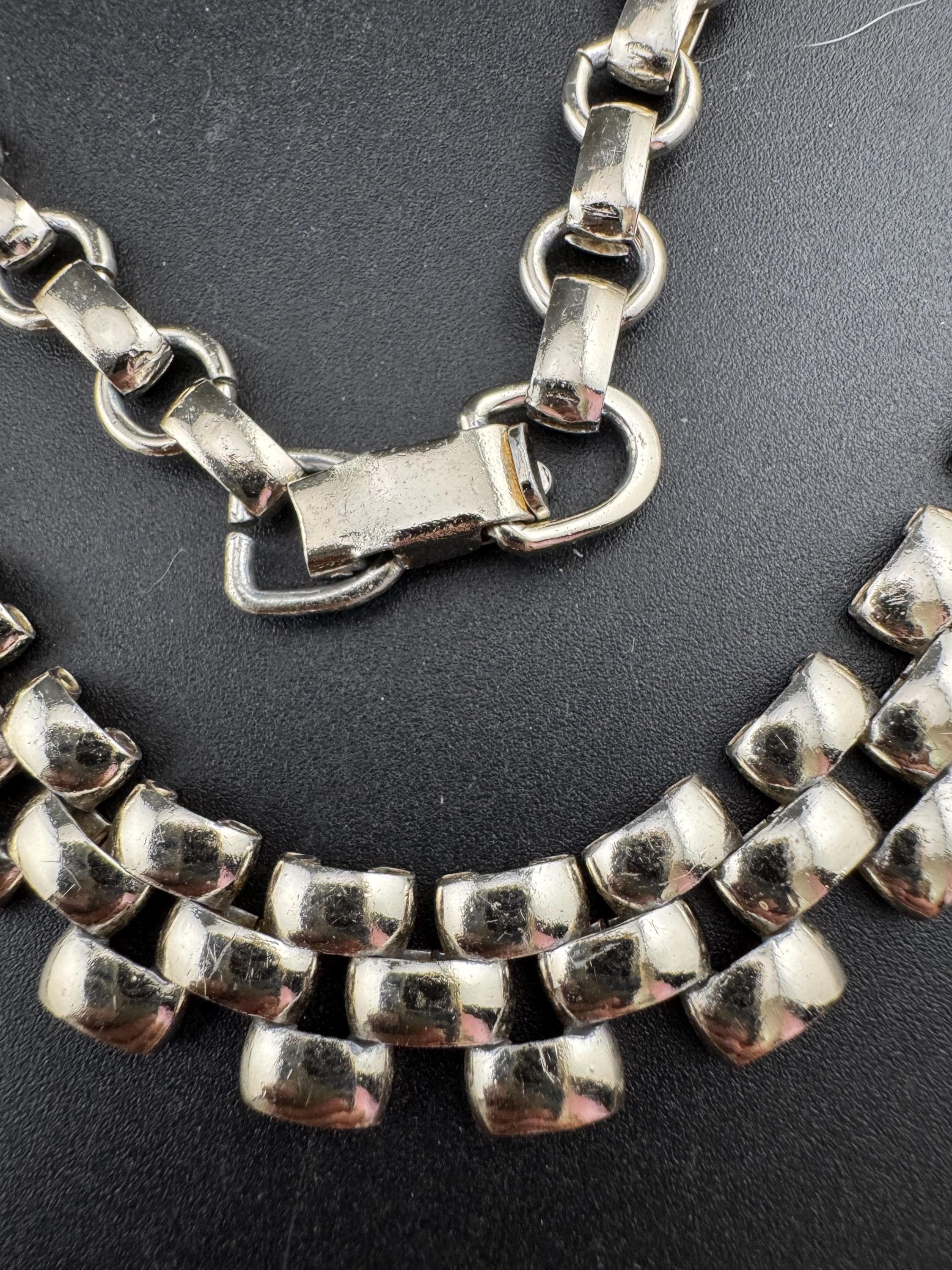 Panther link silver Necklace: White Enamel vintage