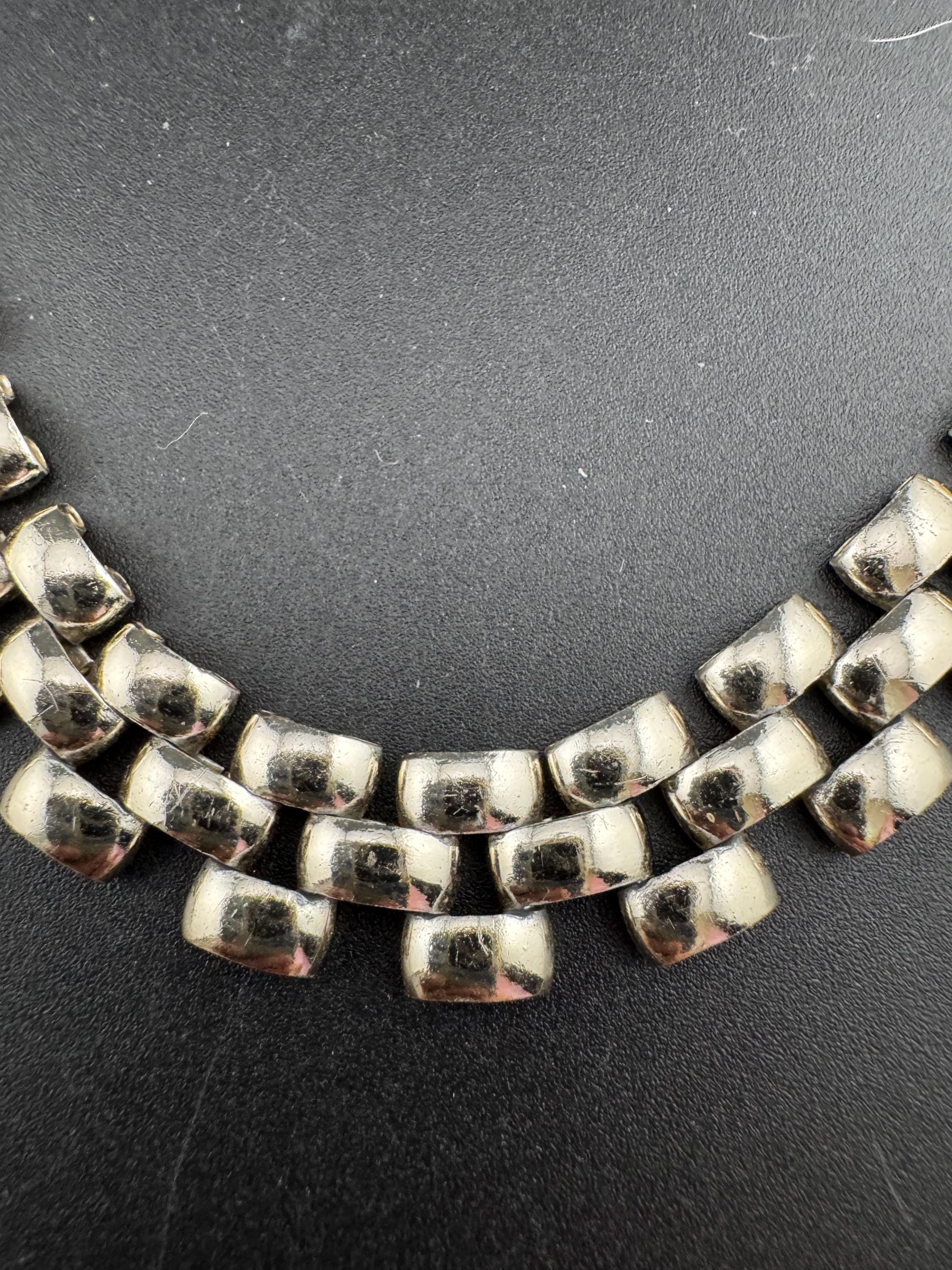 Panther link silver Necklace: White Enamel vintage