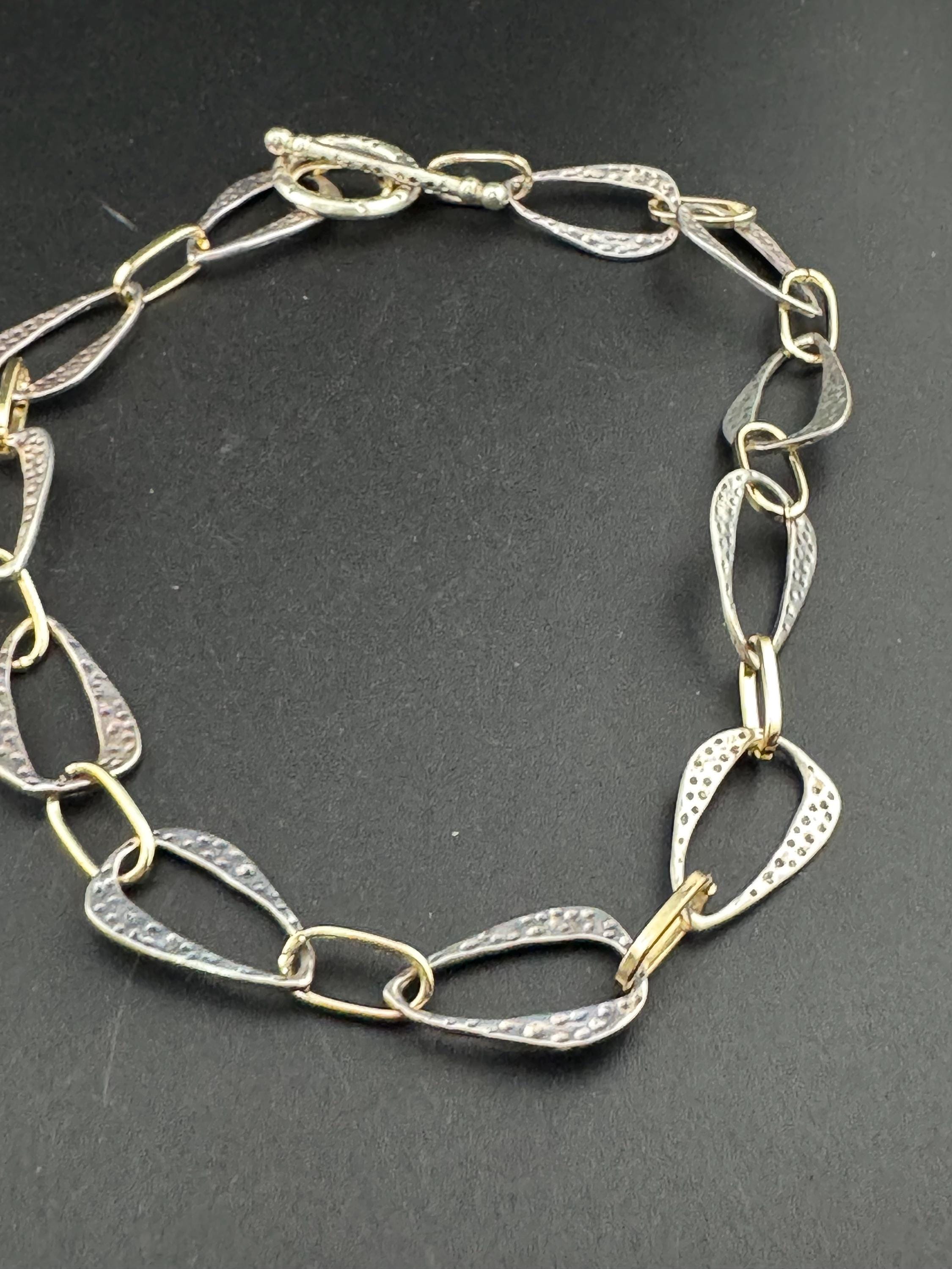 Modernist Gold & Silver Tone Oval Link Necklace - 42cm