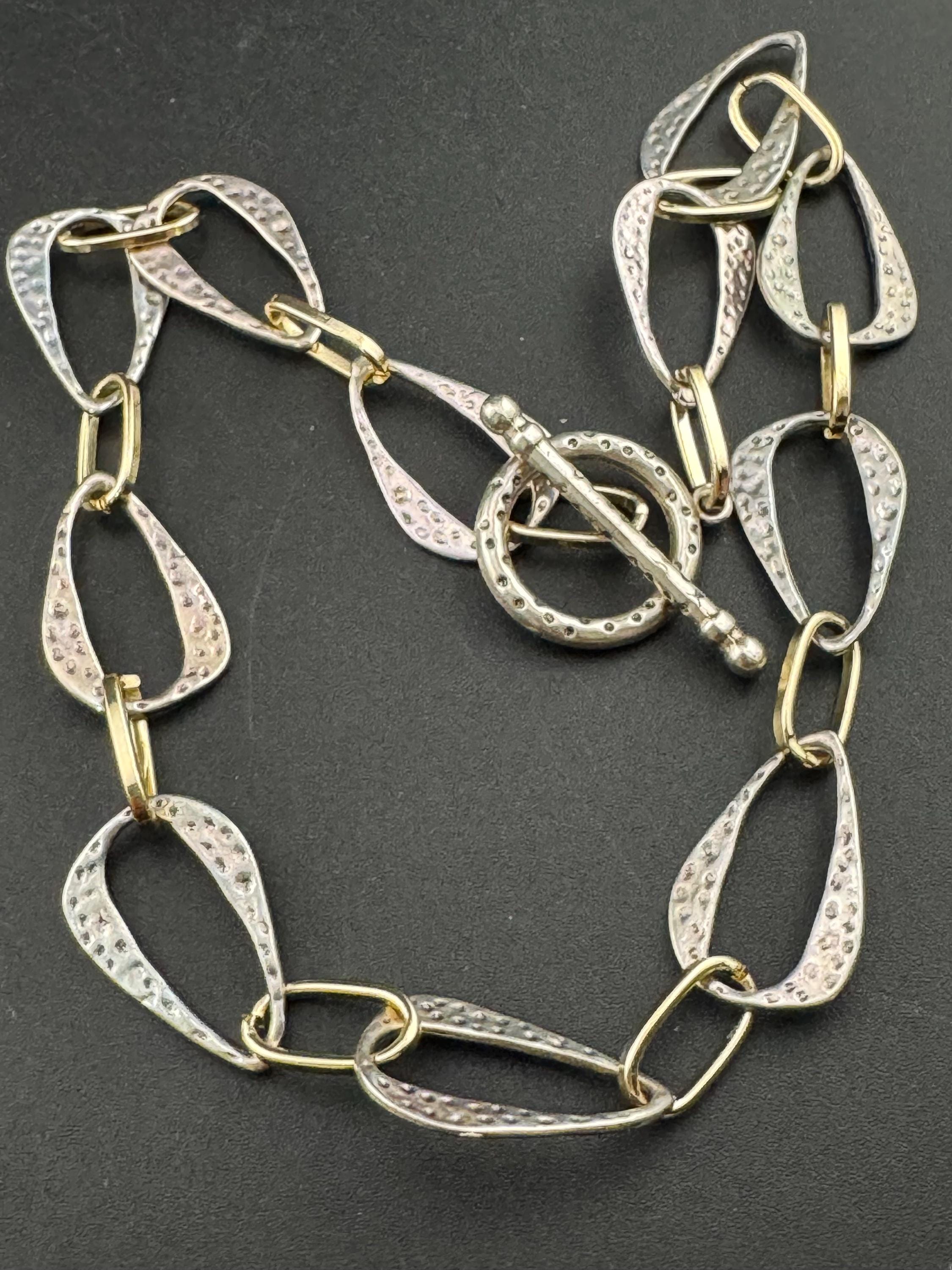 Modernist Gold & Silver Tone Oval Link Necklace - 42cm