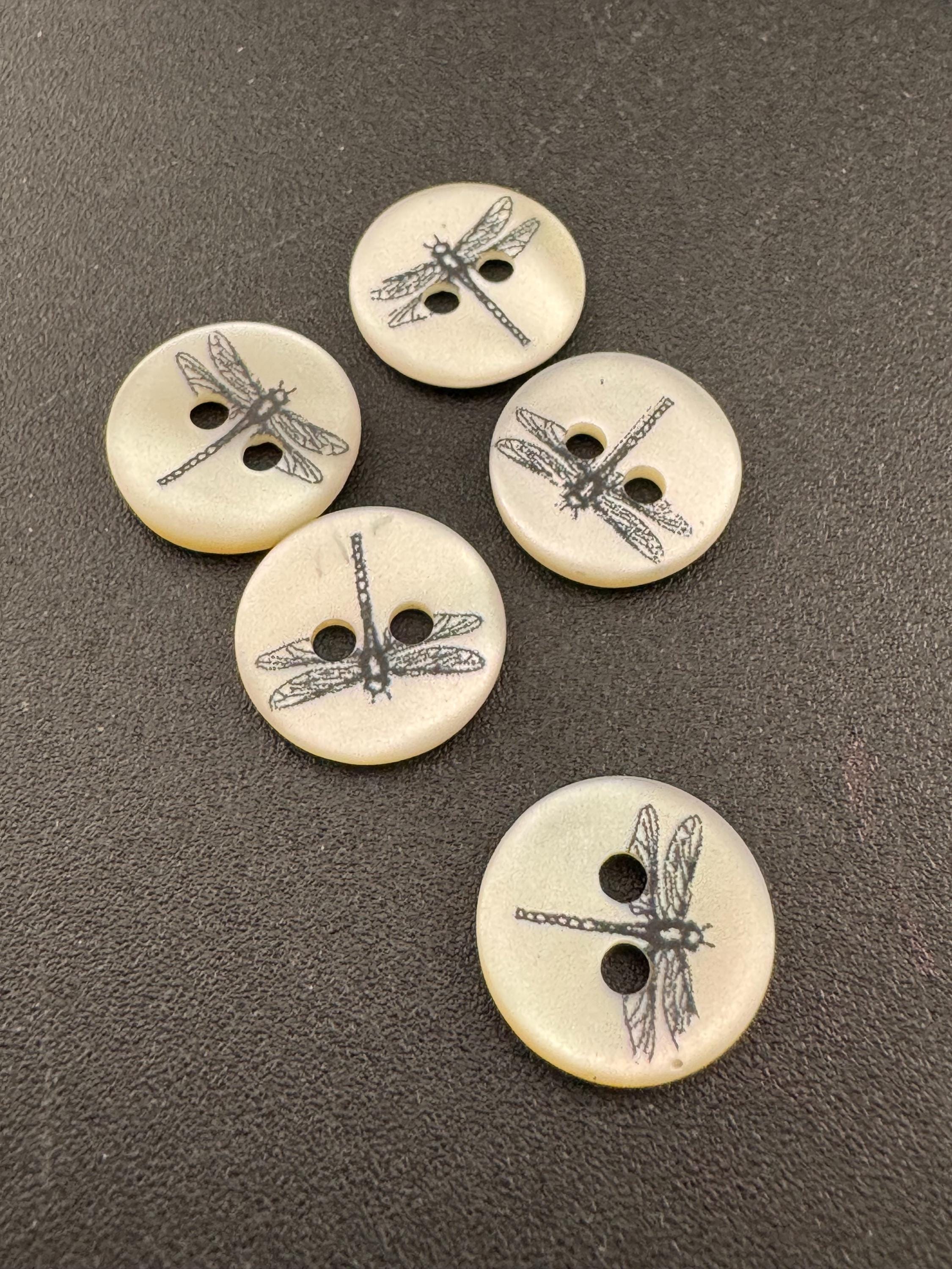 5 pack x 10mm dragonfly insect small round natural MOP Mother of Pearl shell Buttons with 2 holes