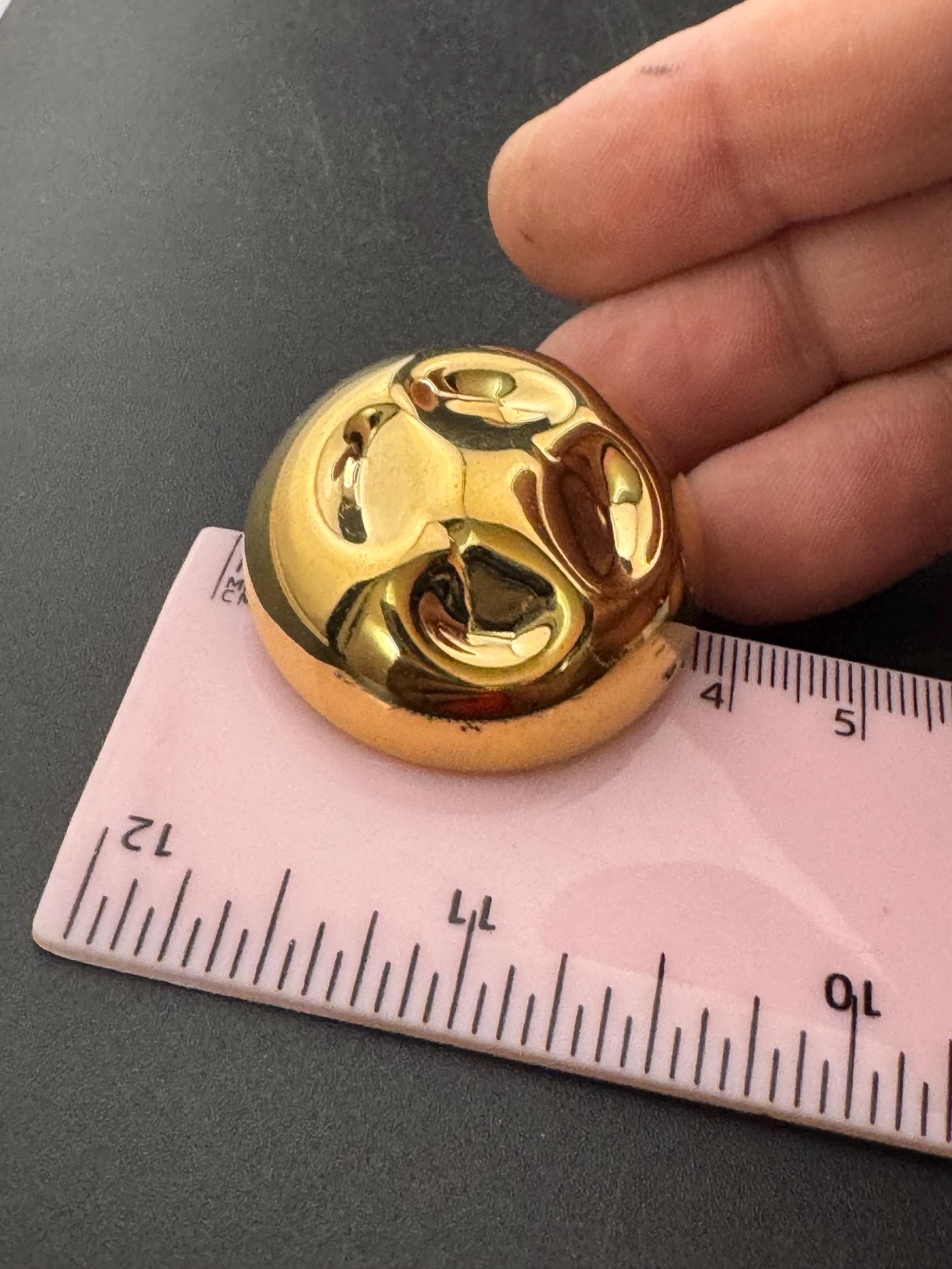 Retro 1980s style large 3.5cm Gold tone hollow domed pinched stud earrings for pierced ears