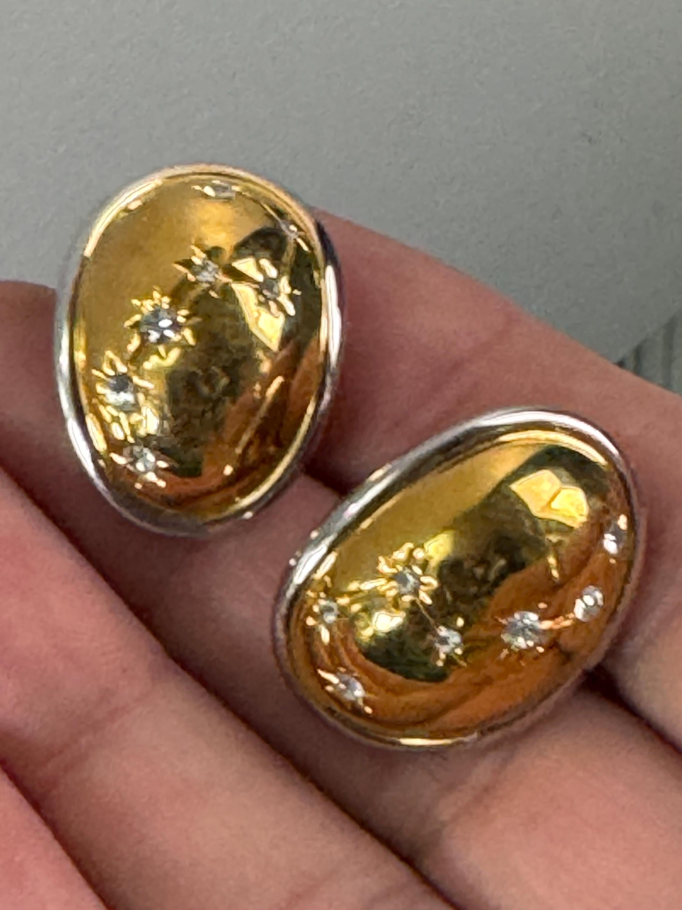 Retro high end gold and silver tone & clear diamanté domed constellation stars stud earrings for pierced ears