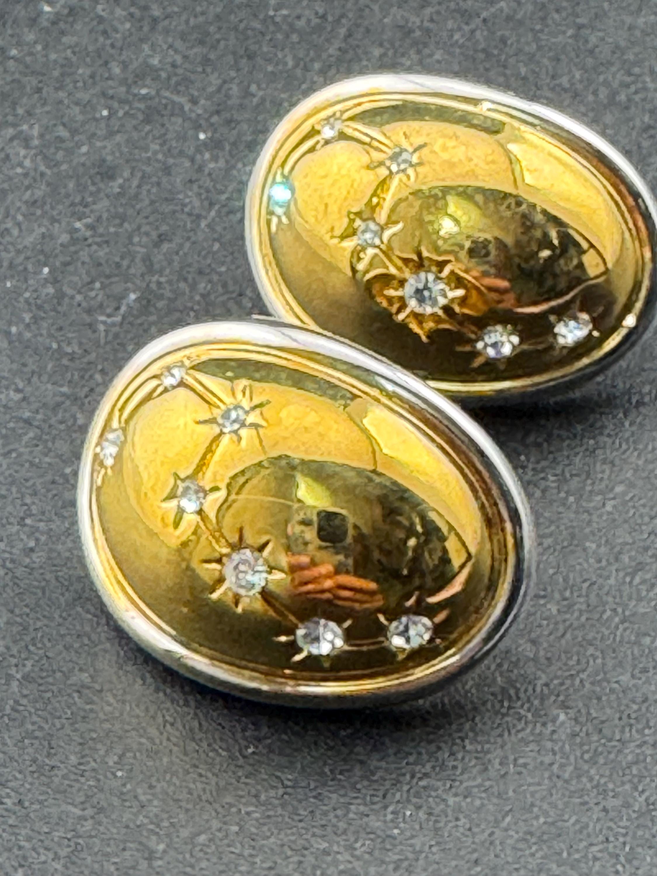 Retro high end gold and silver tone & clear diamanté domed constellation stars stud earrings for pierced ears