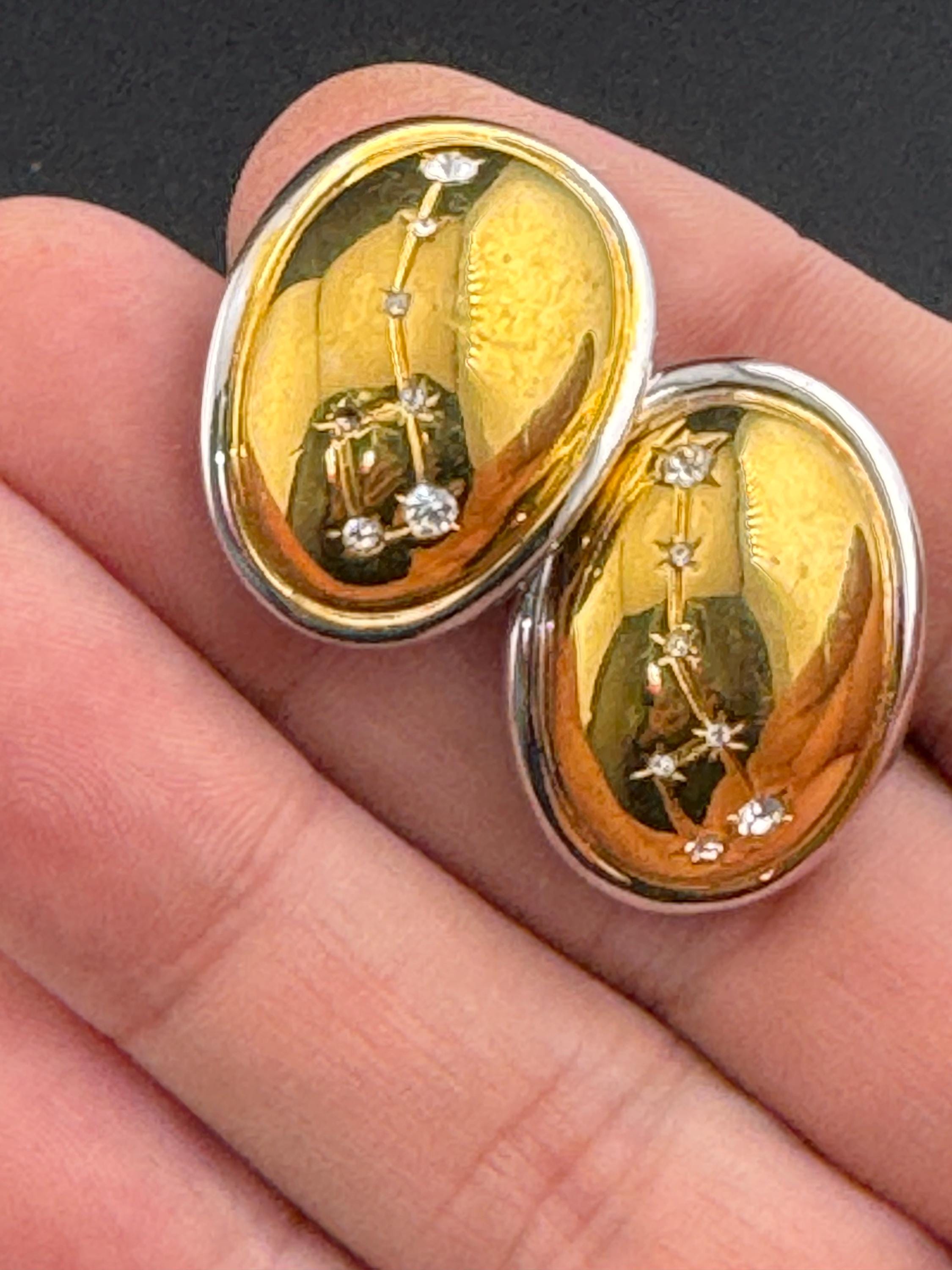 Retro high end gold and silver tone & clear diamanté domed constellation stars stud earrings for pierced ears