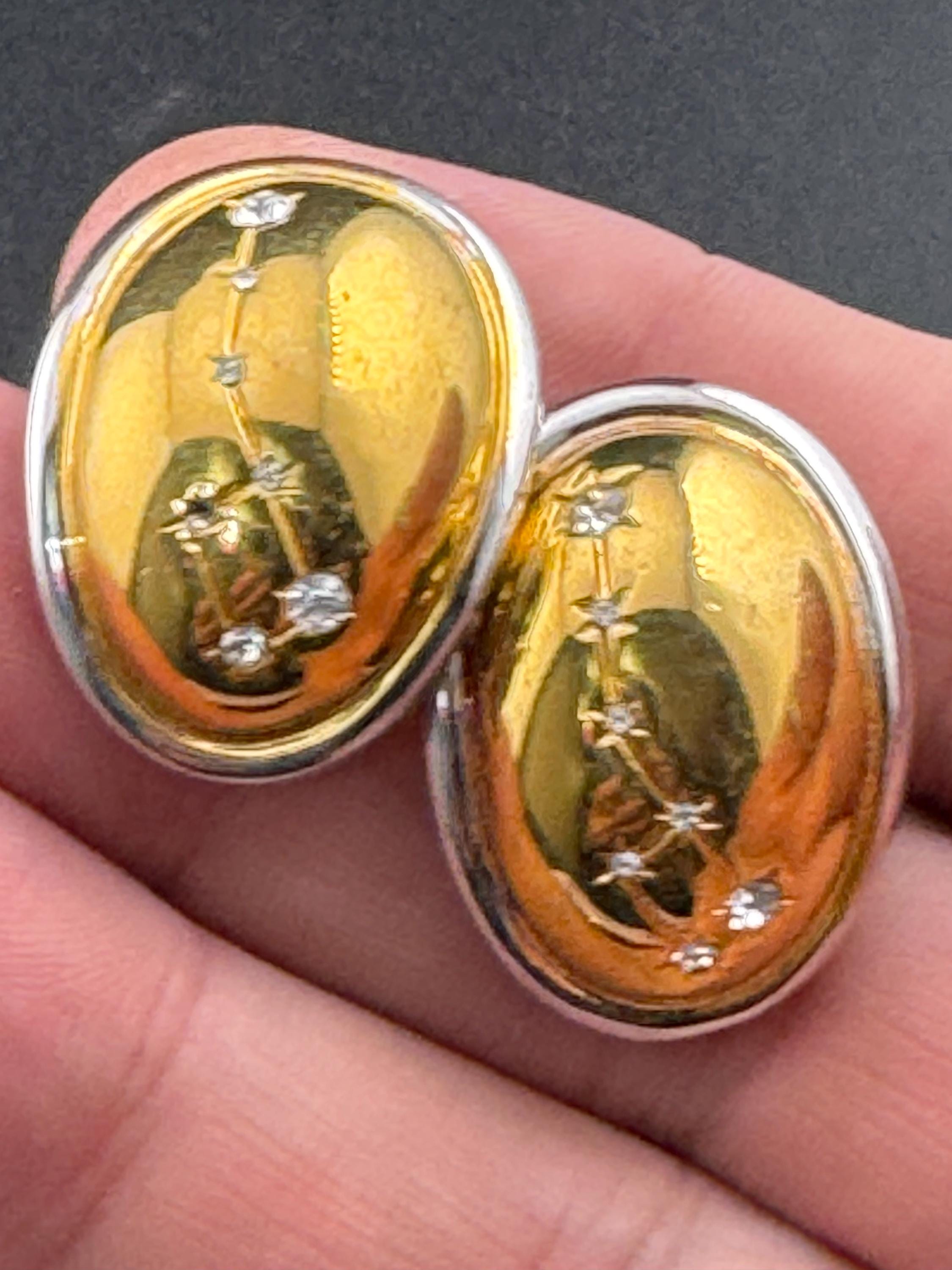 Retro high end gold and silver tone & clear diamanté domed constellation stars stud earrings for pierced ears
