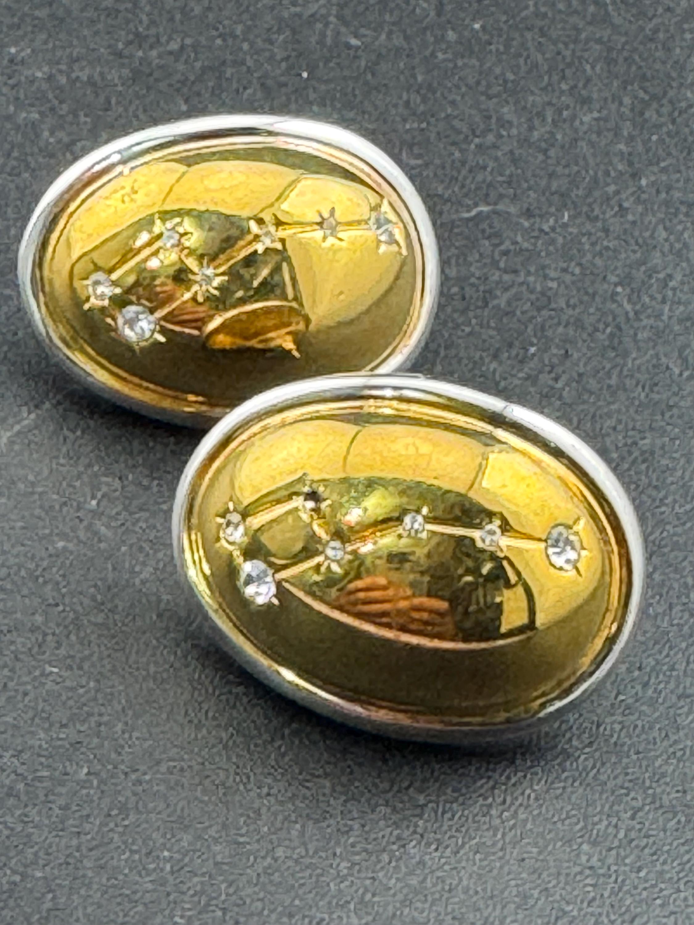 Retro high end gold and silver tone & clear diamanté domed constellation stars stud earrings for pierced ears
