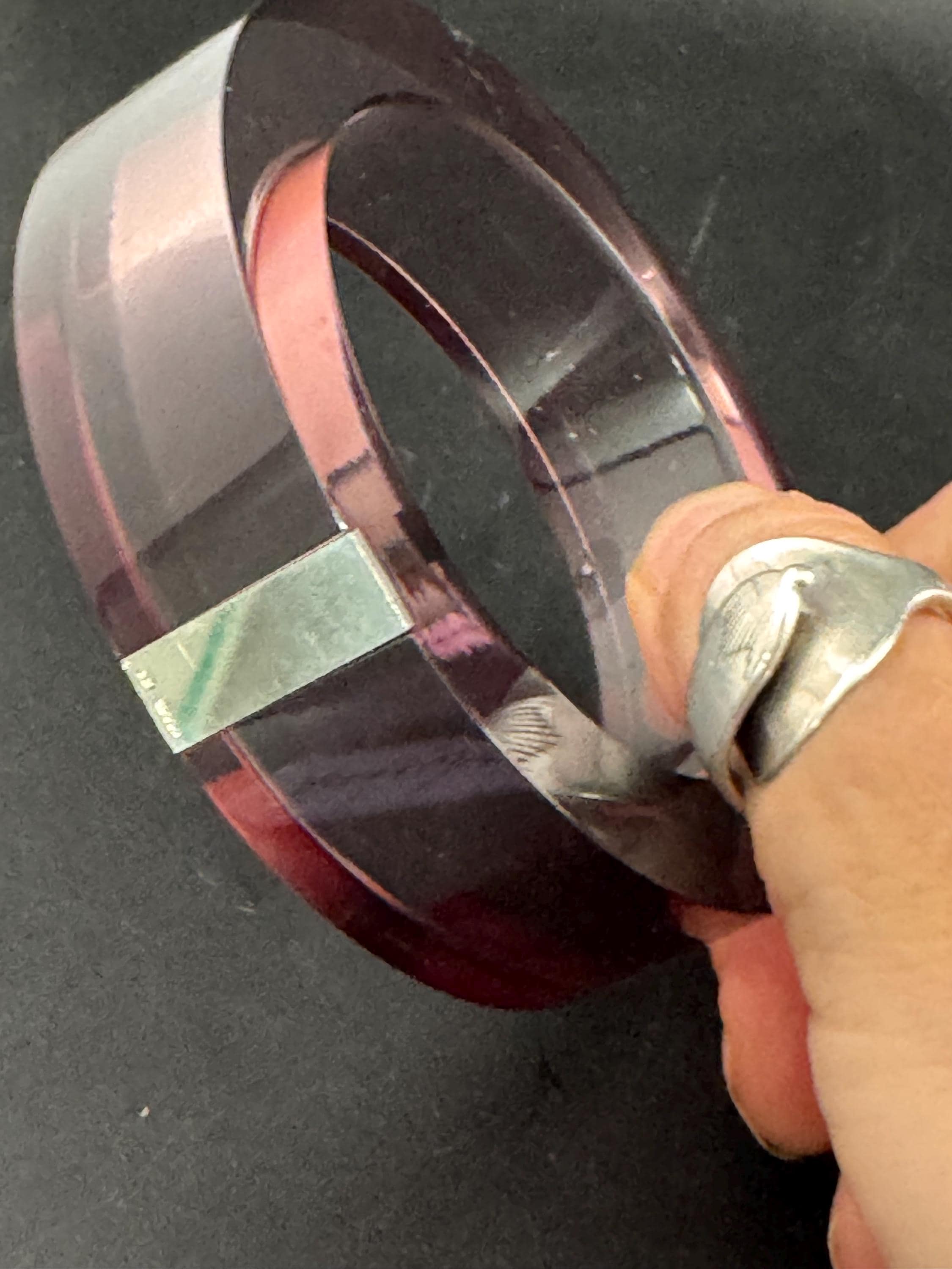 Pink Acrylic Bangle: Sterling Silver Band, Hallmarks - BLOCK Studio
