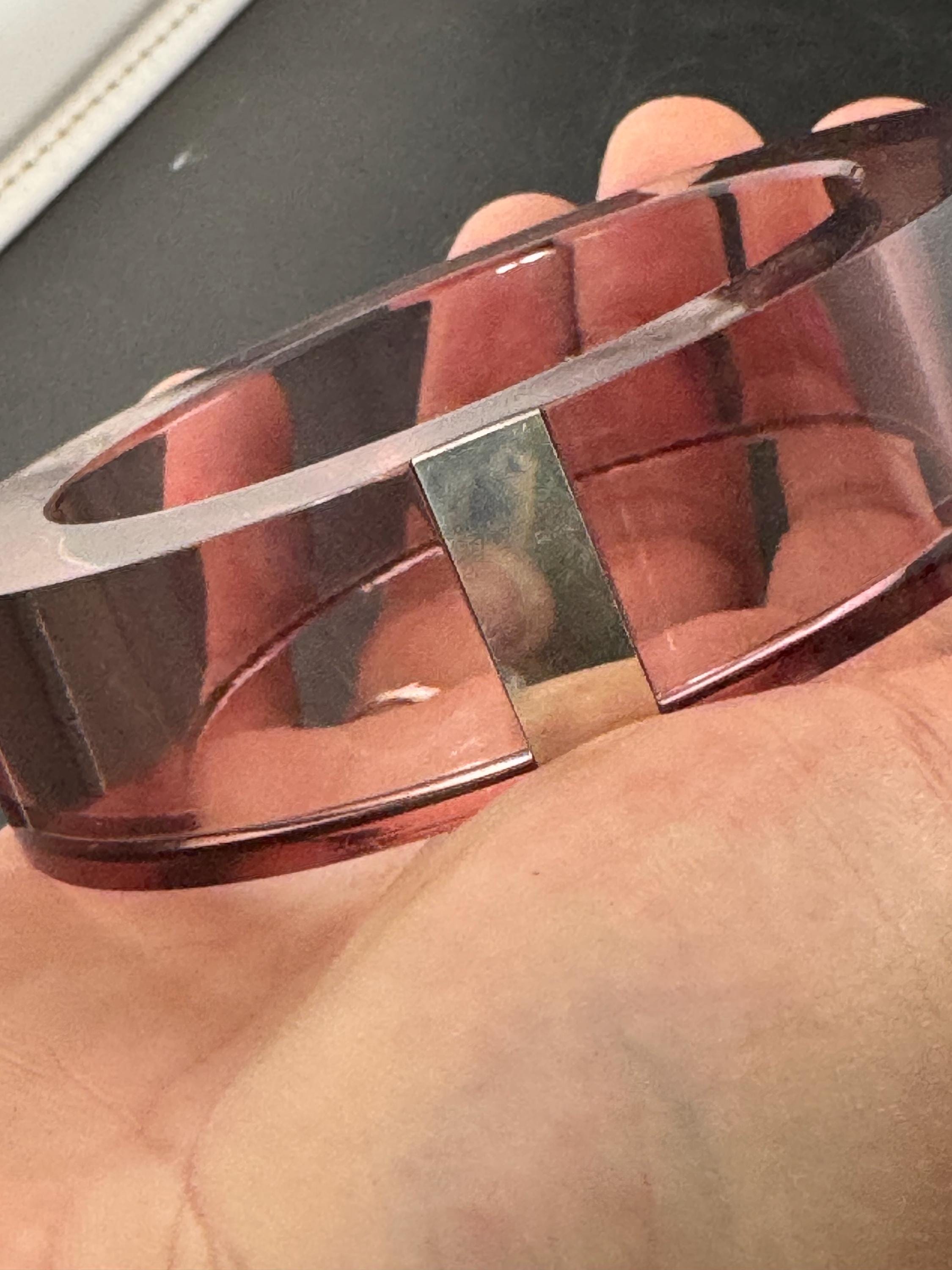 Pink Acrylic Bangle: Sterling Silver Band, Hallmarks - BLOCK Studio