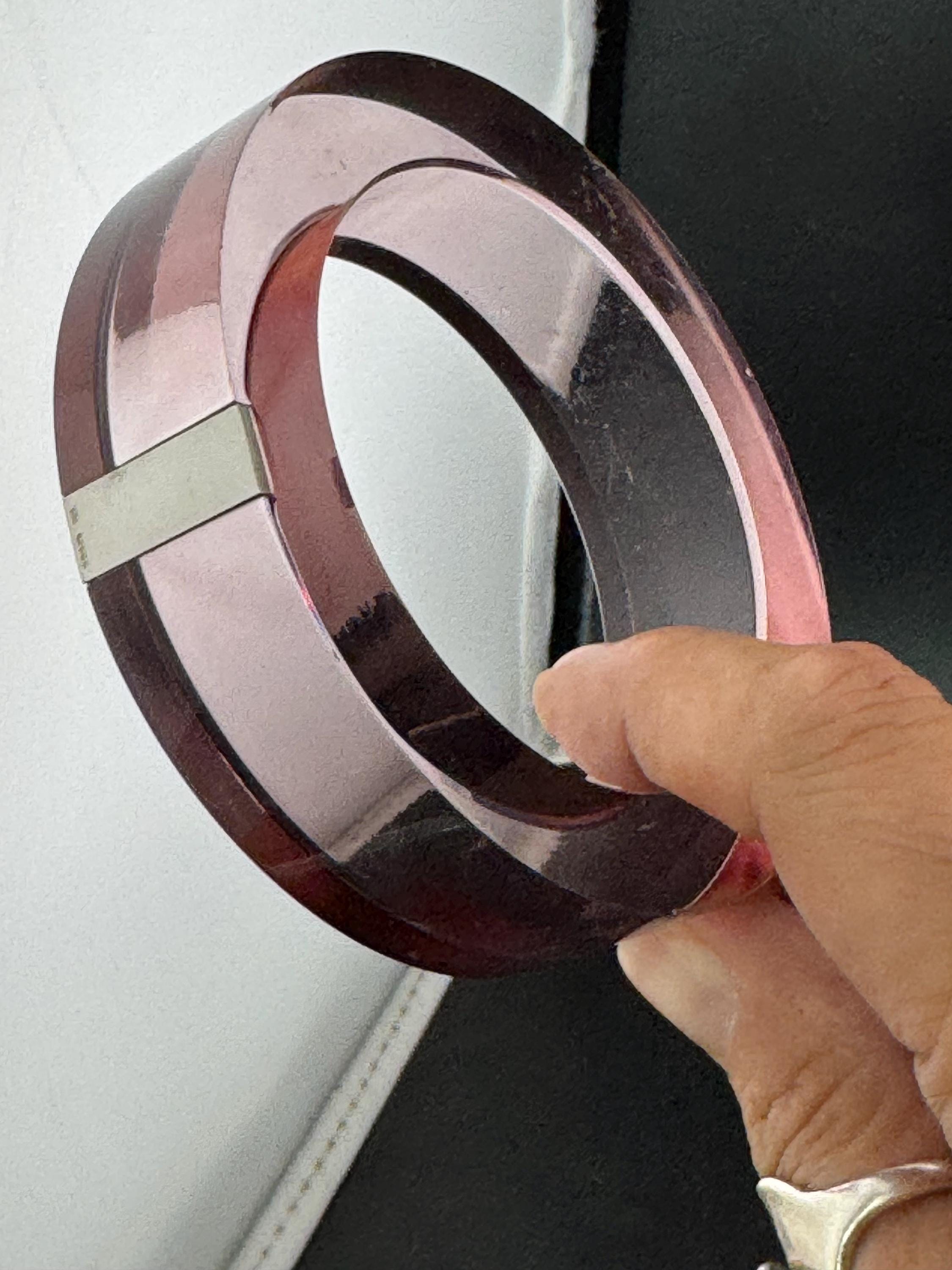Pink Acrylic Bangle: Sterling Silver Band, Hallmarks - BLOCK Studio