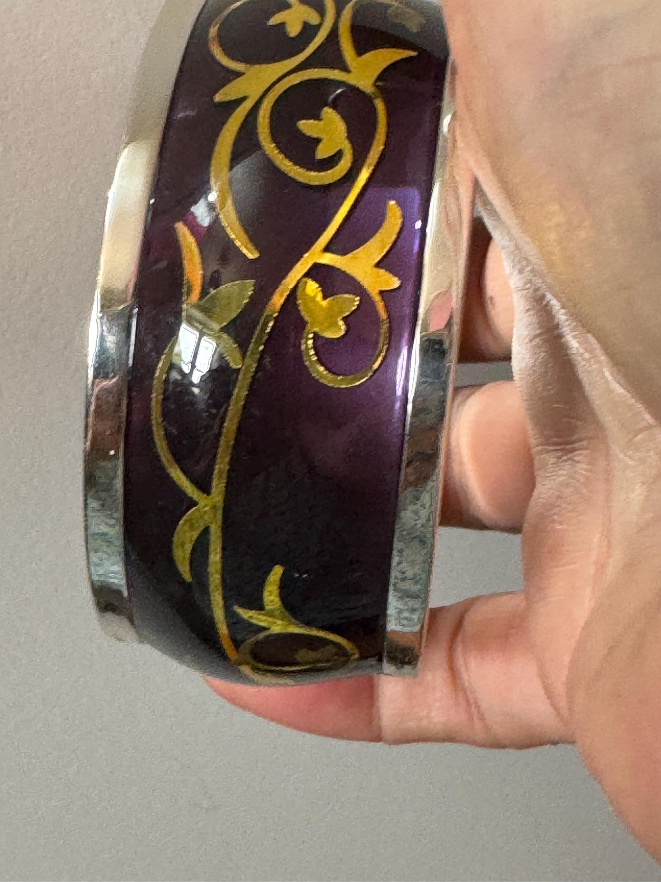 Signed Newbridge Silverware Bangle: Purple, Silver & Gold Modernist Design